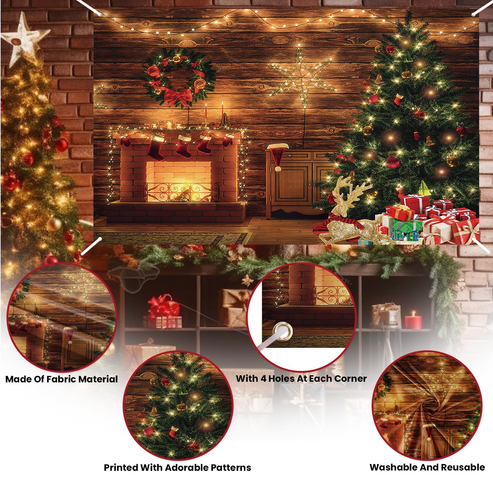 Merry Christmas Backdrop Banner, Large Tree Gifts Photo Booth Sign Background Fabric - Image 3