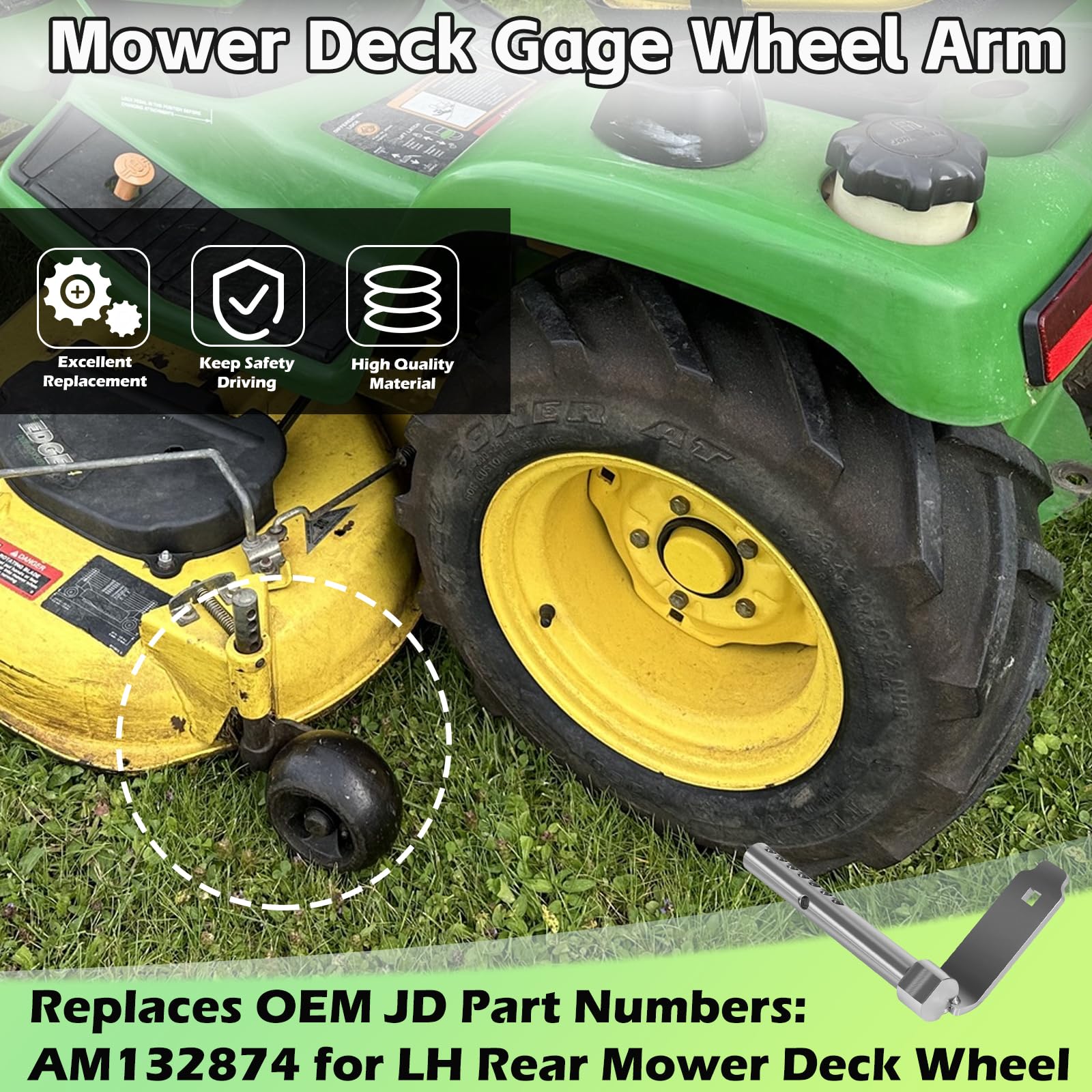 Sunluway Brazo de rueda AM132874 para cortacésped trasero izquierdo para tractor de césped John Deere