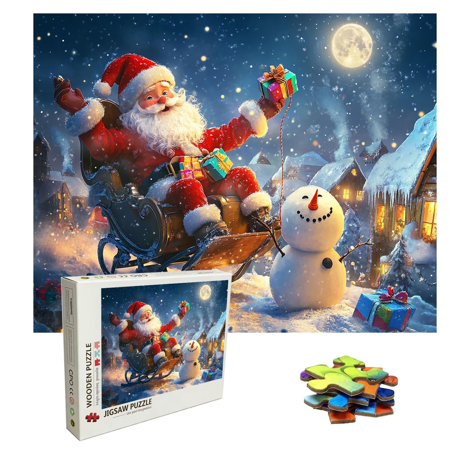 Księżyc puzzle 1500 elementów, trudne puzzle, drewniane puzzle dla całej rodziny, zestaw "zrób to sam" dla dorosłych, nadają się jako dekoracja ścienna, prezenty dla kobiet, temat: Święty Mikołaj 8p