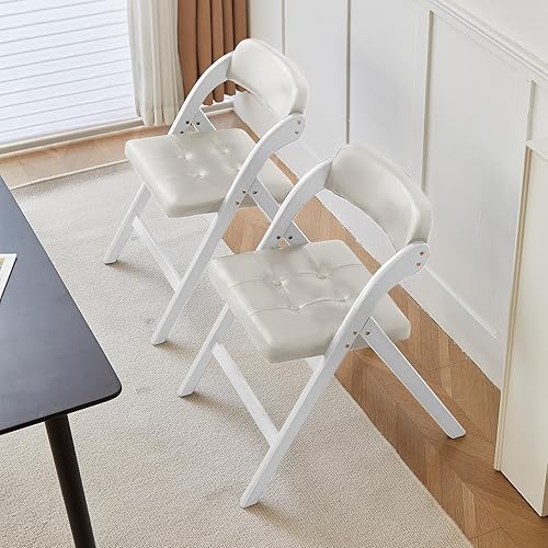 Miniatura 5 de ALeesing Sillas plegables con asientos acolchados, juego de 2 sillas plegables de madera, sillas de comedor plegables apilables de 31 pulgadas,