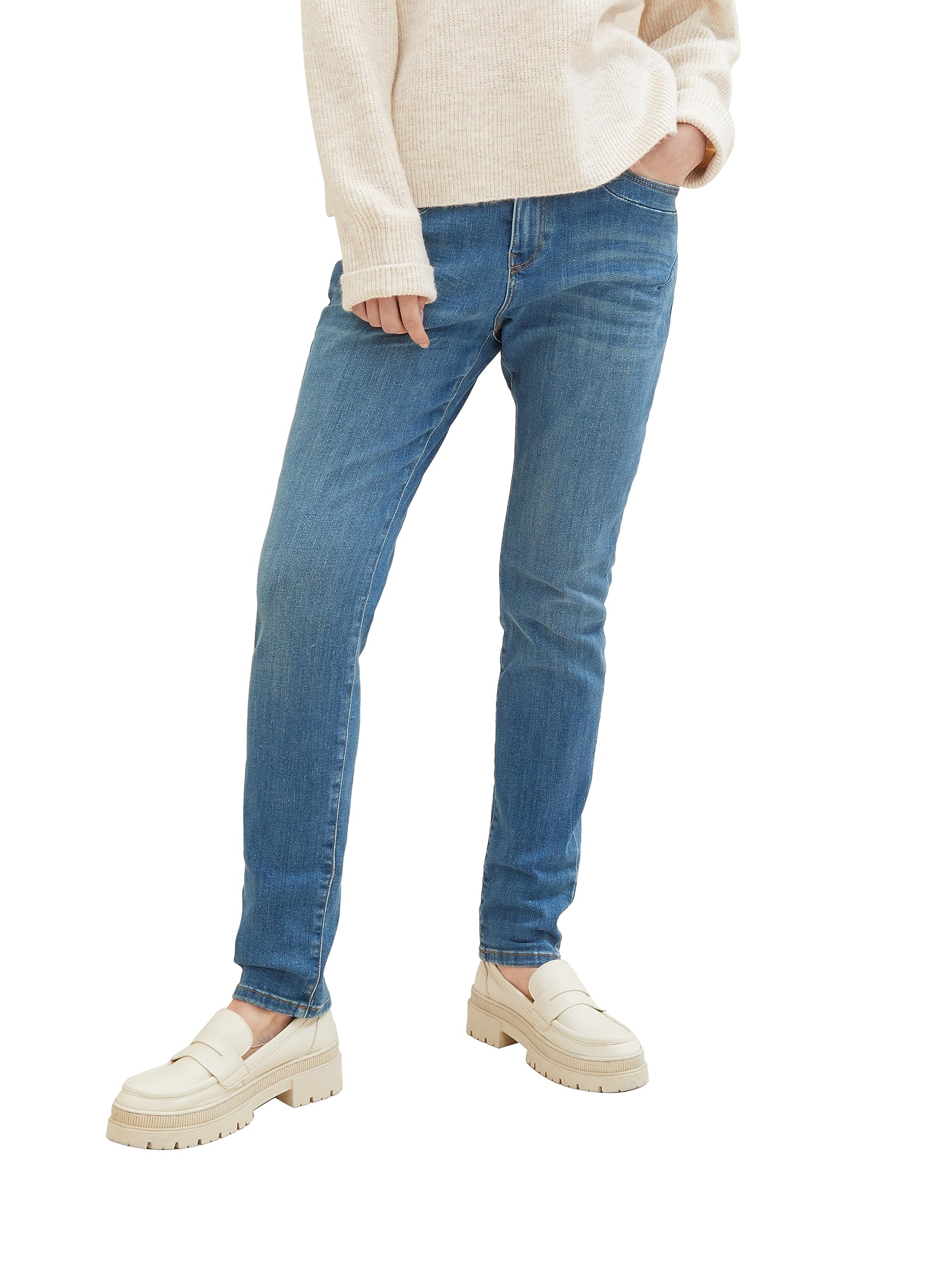 TOM TAILOR Damen 1038347 Tapered Relaxed Jeans, 10119 - Used Mid Stone Blue Denim, 34W / 30L EU