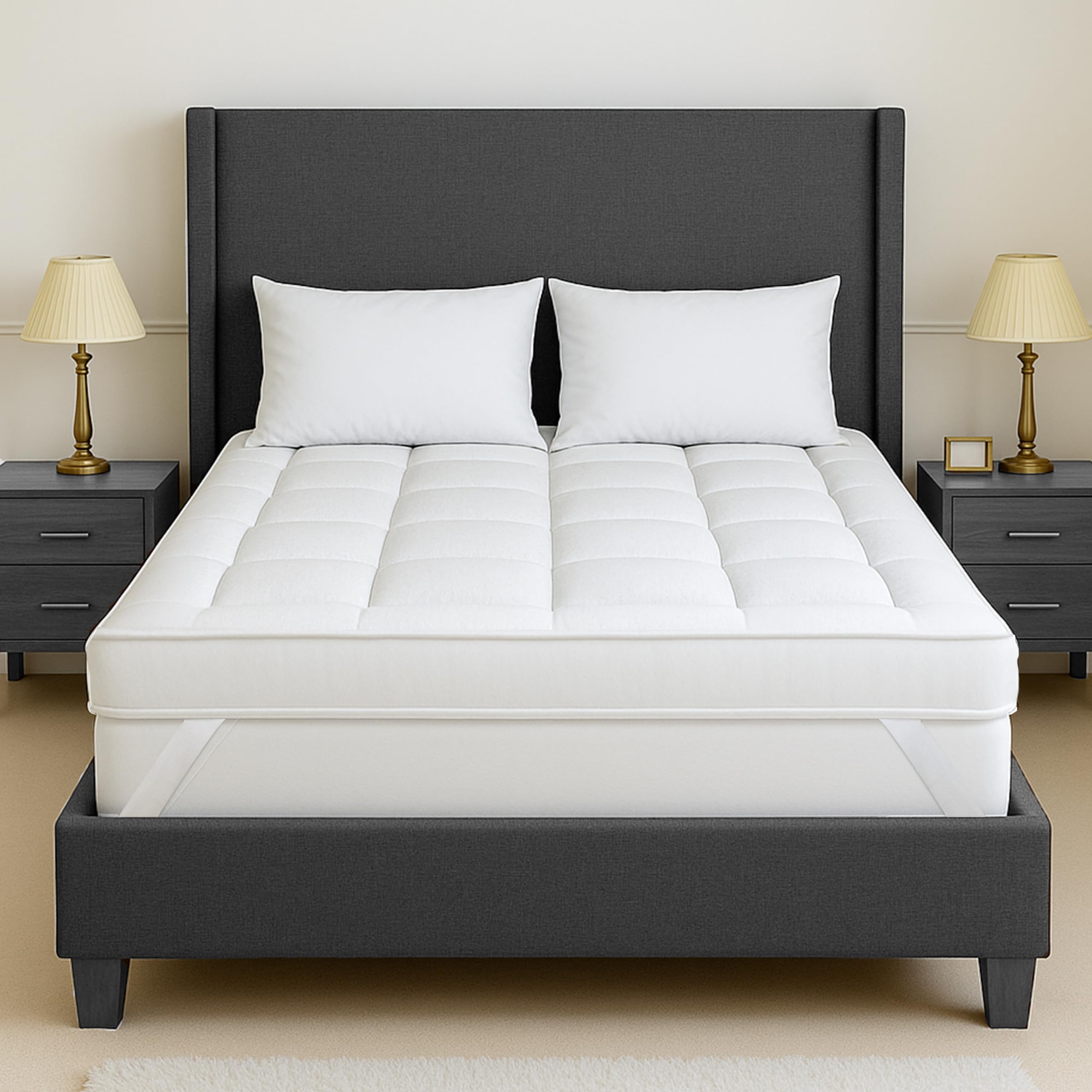 Mattress Topper Small Double Bed 5 cm Thick 1100 GSM – Quilted Luxury Hotel Microfibre Topper 122 x 190 cm | Extra Deep, Hypoallergenic, Breathable | Secure Anti-Slip Corner Straps | All UK Sizes
