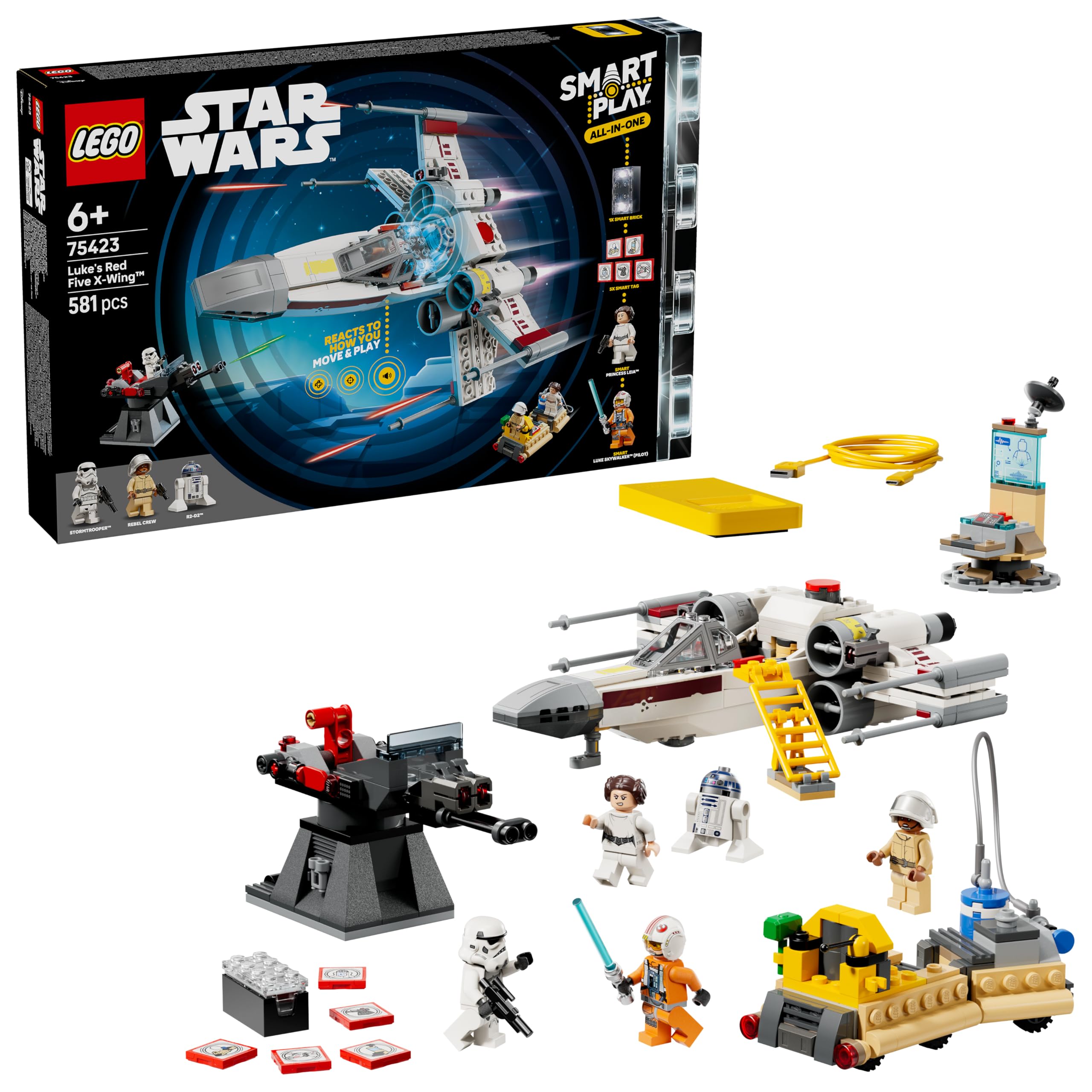 LEGO LEGO Star Wars 75423 SMART Play: Luke's Red Five X-Wing - All-in-One Interactive Toy Set incl. SMART Brick, 5 Tags, 2 Minifigure