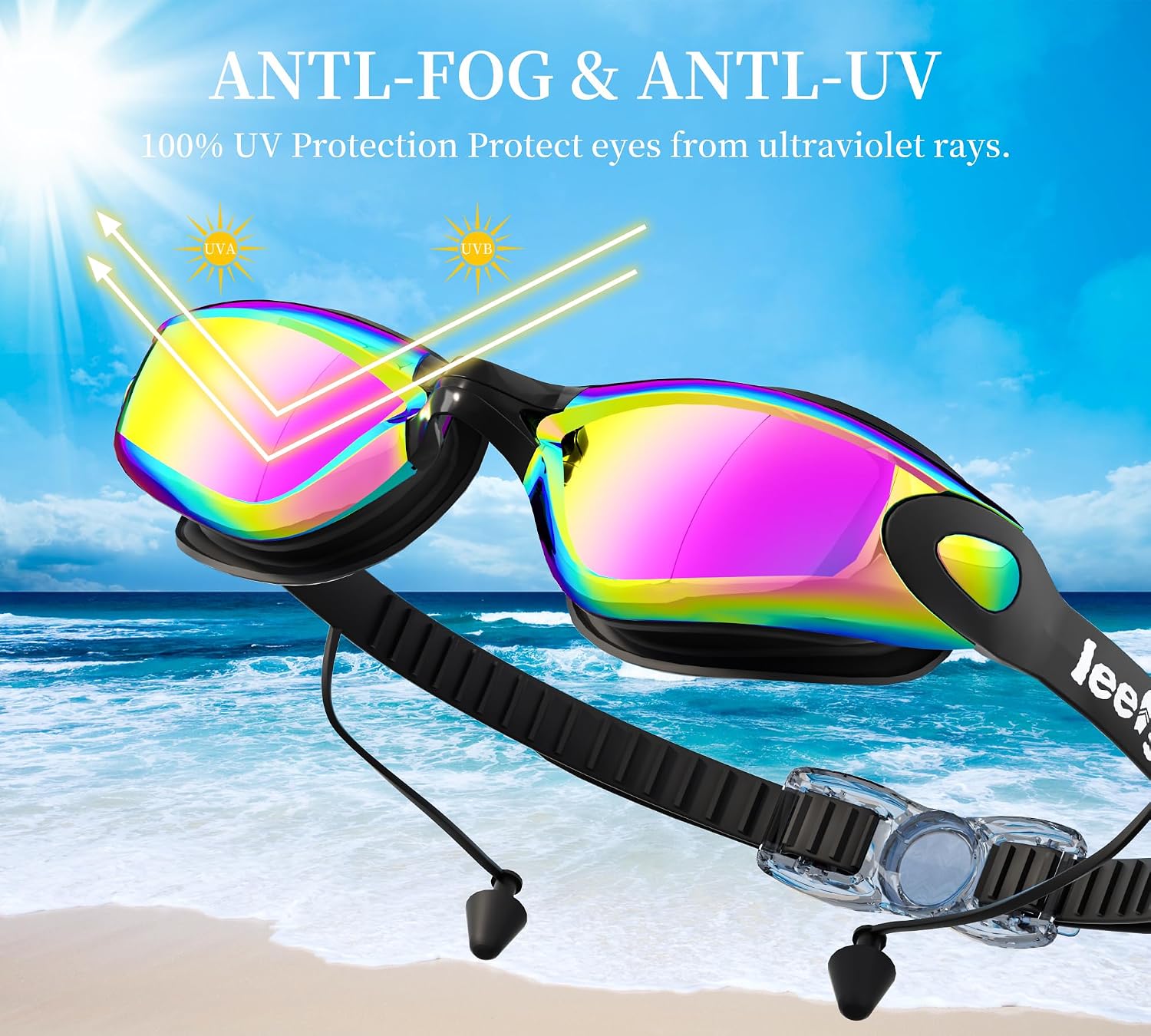 Swim Goggles+Swim Cap, No Leak Anti-Fog & UV, Swimming Goggles Adult Full Protection for Men Women Youth