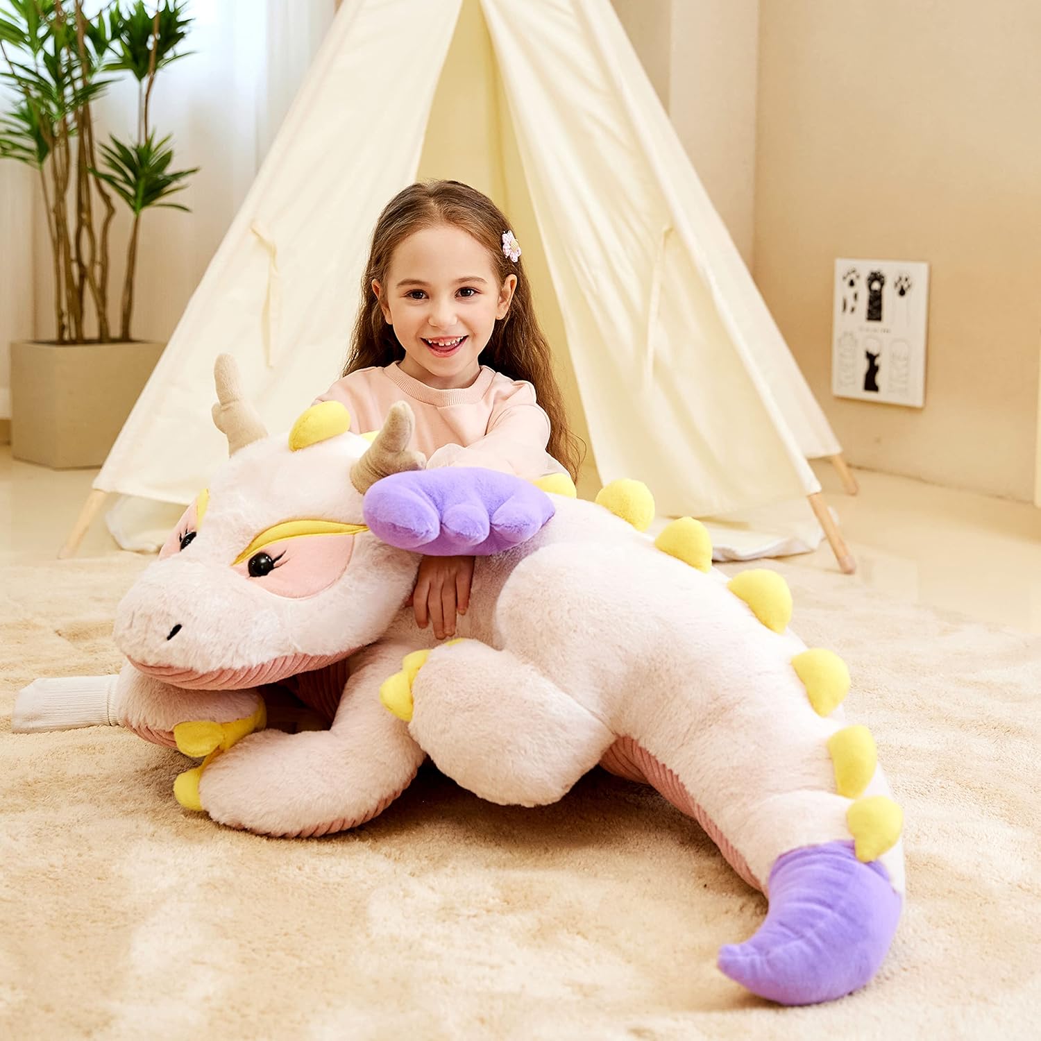 IKASA Giant Dragon Stuffed Animal Plush Toy,Large Dinosaur Big Jumbo Soft Toys,Huge Size Cute Plushy Fluffy Fat Oversized Plushie,Gifts for Kids Girls Boys Girlfriend (White, 30 Inches)