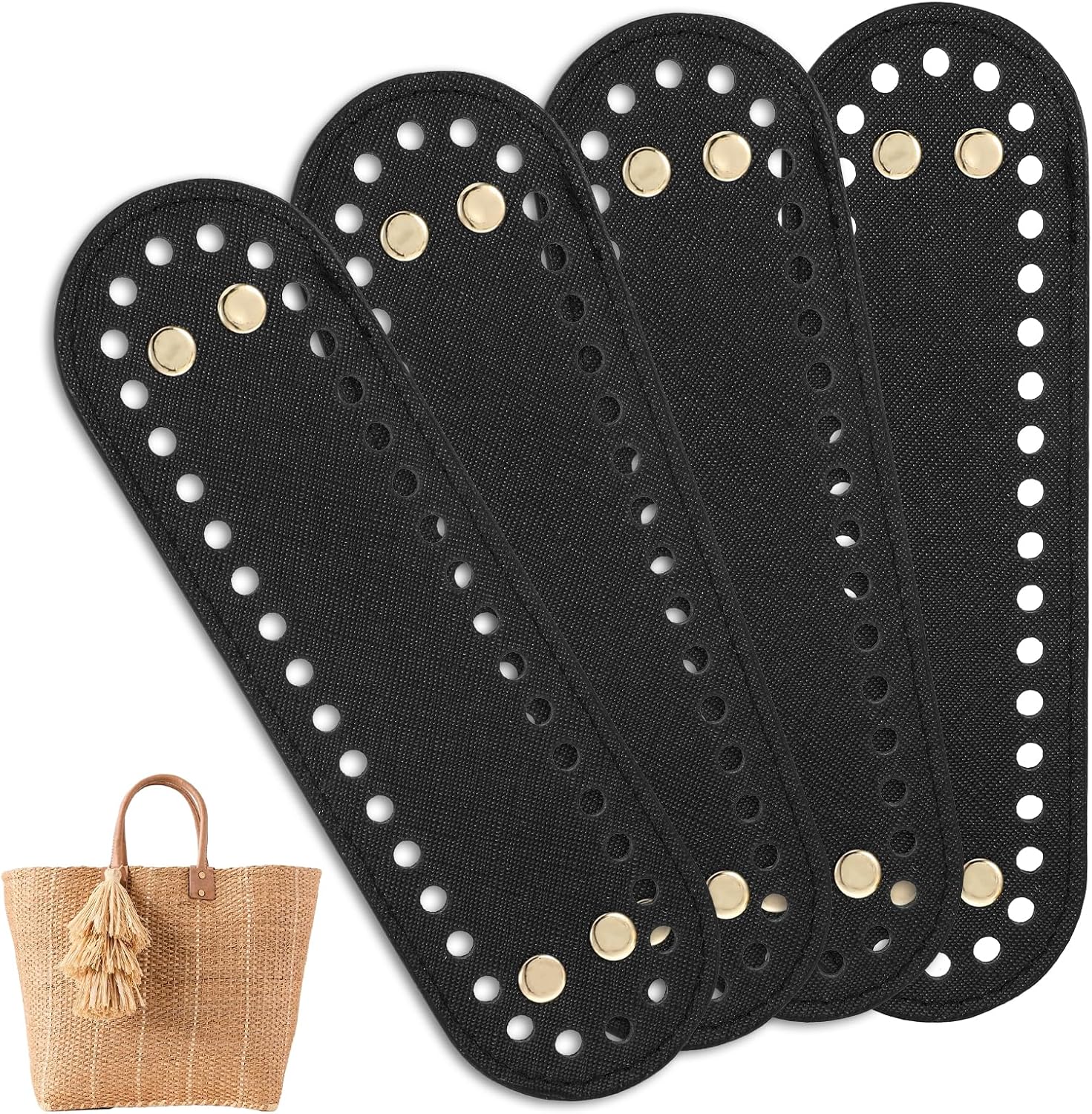 4 Pcs Purse Bottoms for Crochet Bags, PU Leather Bag Base Shaper with Holes, Oval Knitting Crochet Bags Bottom Shaper Cushion Base for DIY Handbag, Shoulder Bag, Tote, Crossbody Craft Making