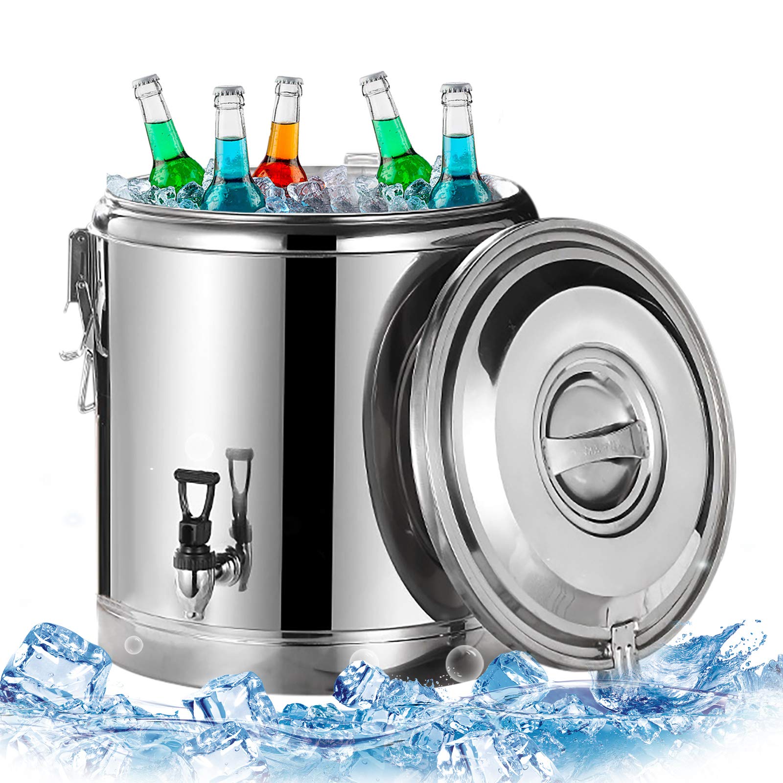 Bidón de agua de acero inoxidable, recipiente térmico de 40 l, recipiente de transporte aislado con grifo, acero inoxidable 201, aislamiento de 18,5 mm, superficie pulida, ideal para sopas, guisos, té