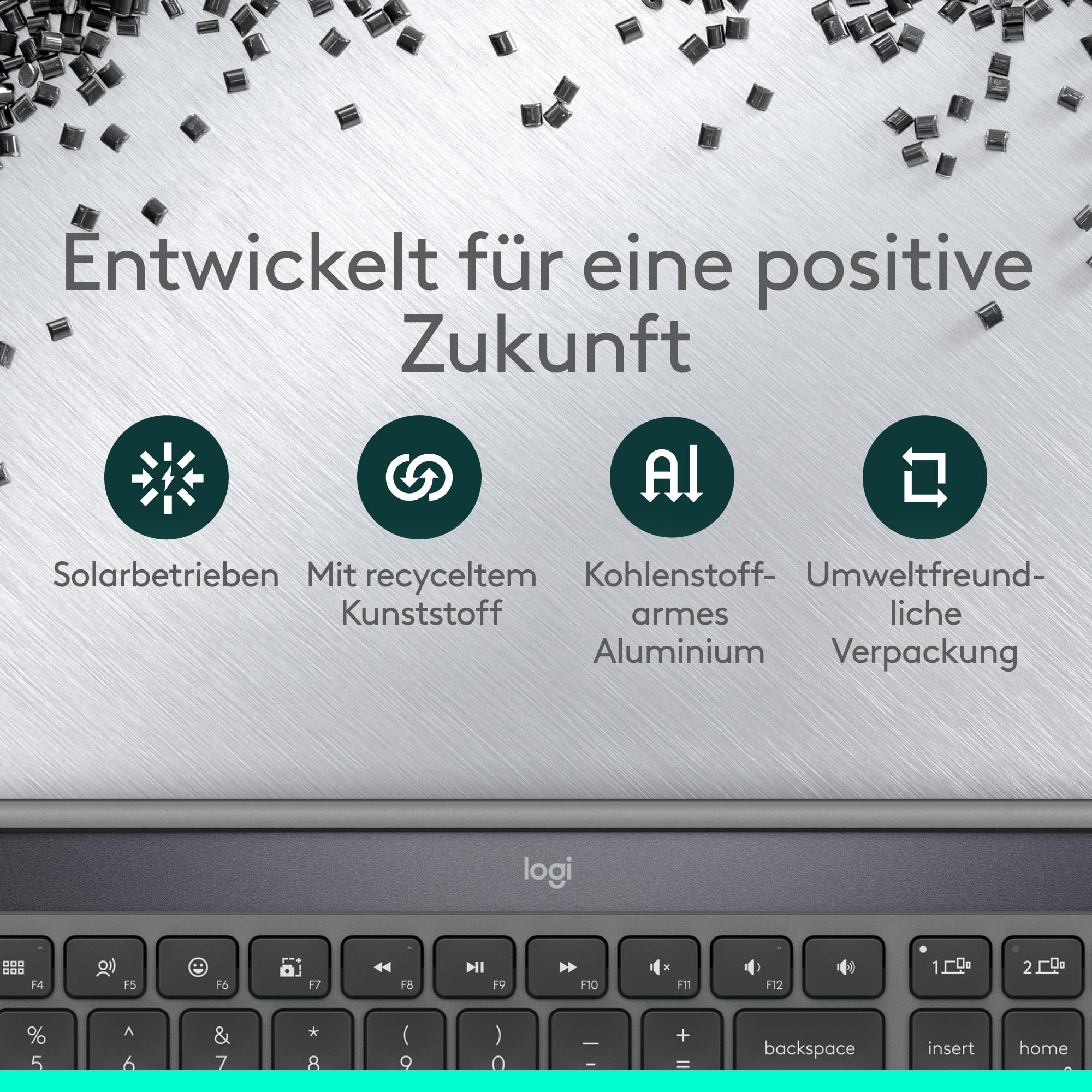 Logitech Signature Slim Solar+ kabellose Tastatur, solarbetrieben, auch mit künstlichem Licht, langlebiger Akku mit bis zu 10 Jahren Haltbarkeit, anpassbare Tasten, Bluetooth, DEU QWERTZ - Graphit