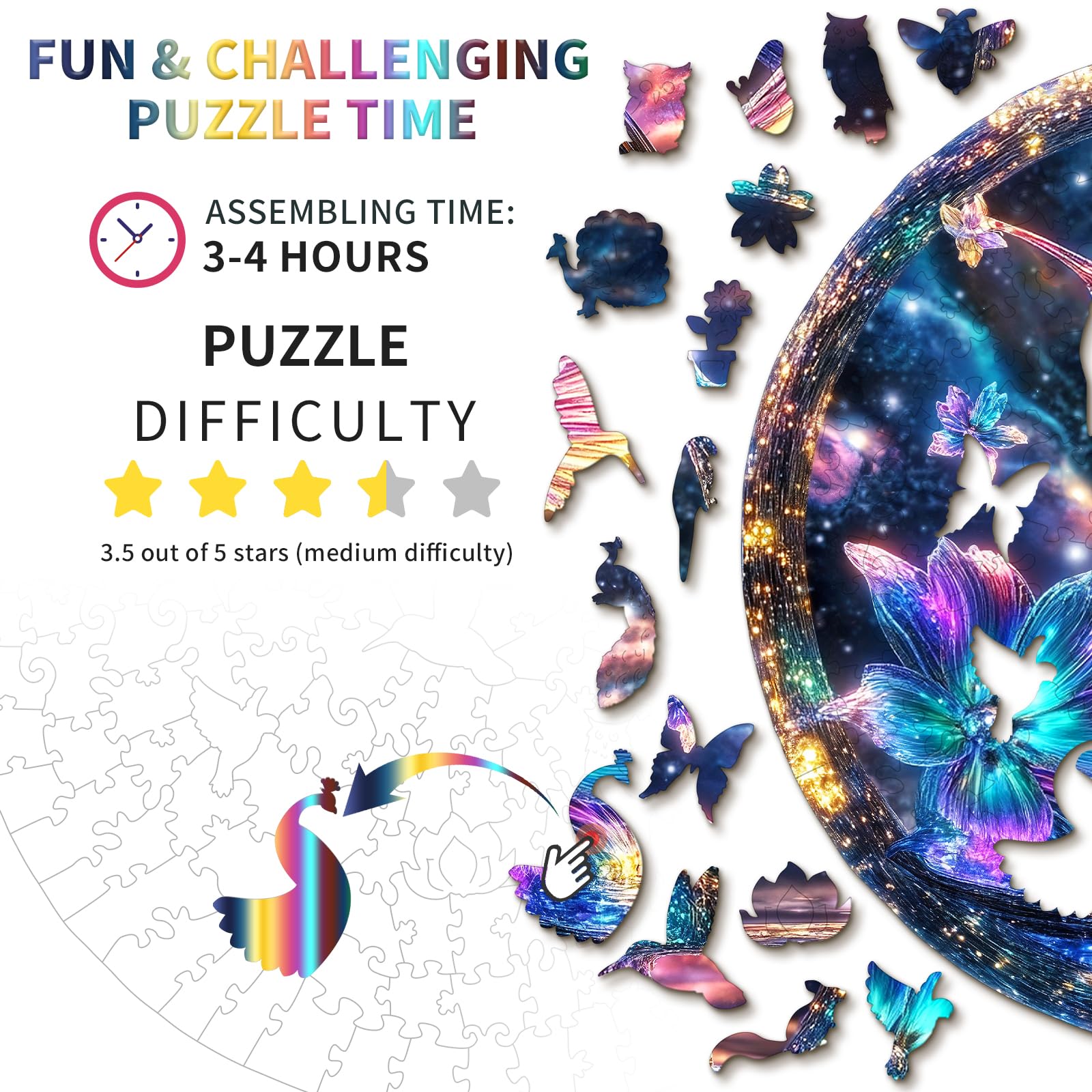 Rompecabezas de Madera para Adultos,295 Piezas Colibrí Irregulares Puzzle de Madera,Puzzles para Adultos con Caja de Regalo, Decoración del Hogar