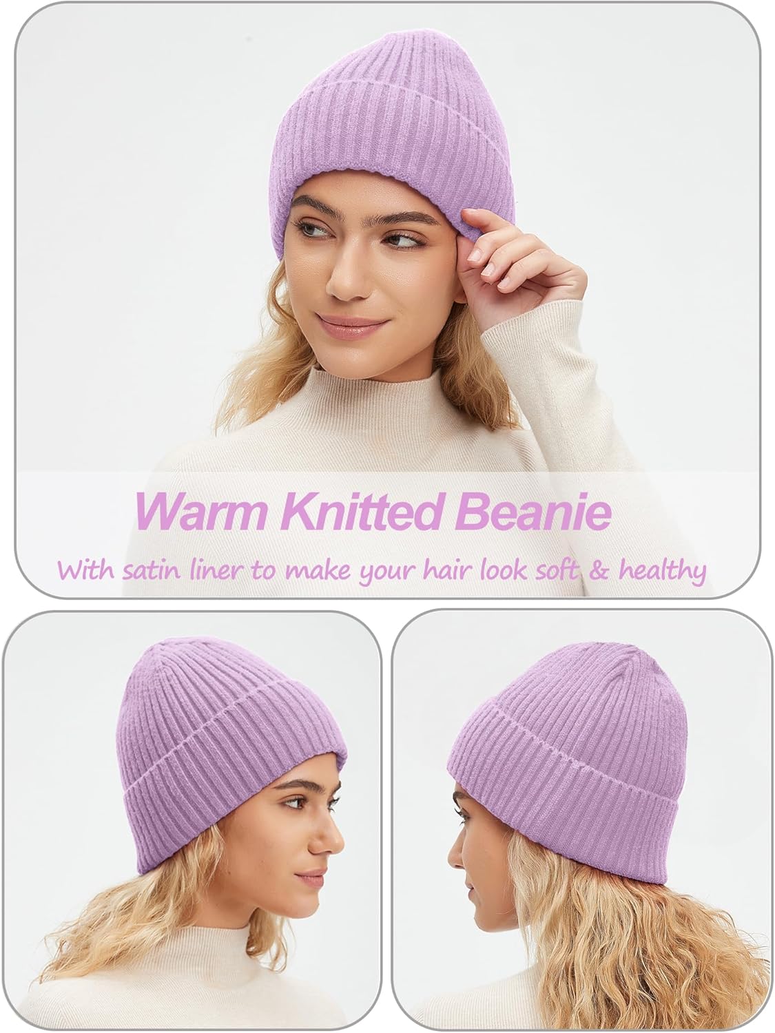 Satin Lined Beanie for Women Men, Silk Lined Beanies, Wool Warm Knit Cuffed Winter Hat Womens Skull Cap - Image 7