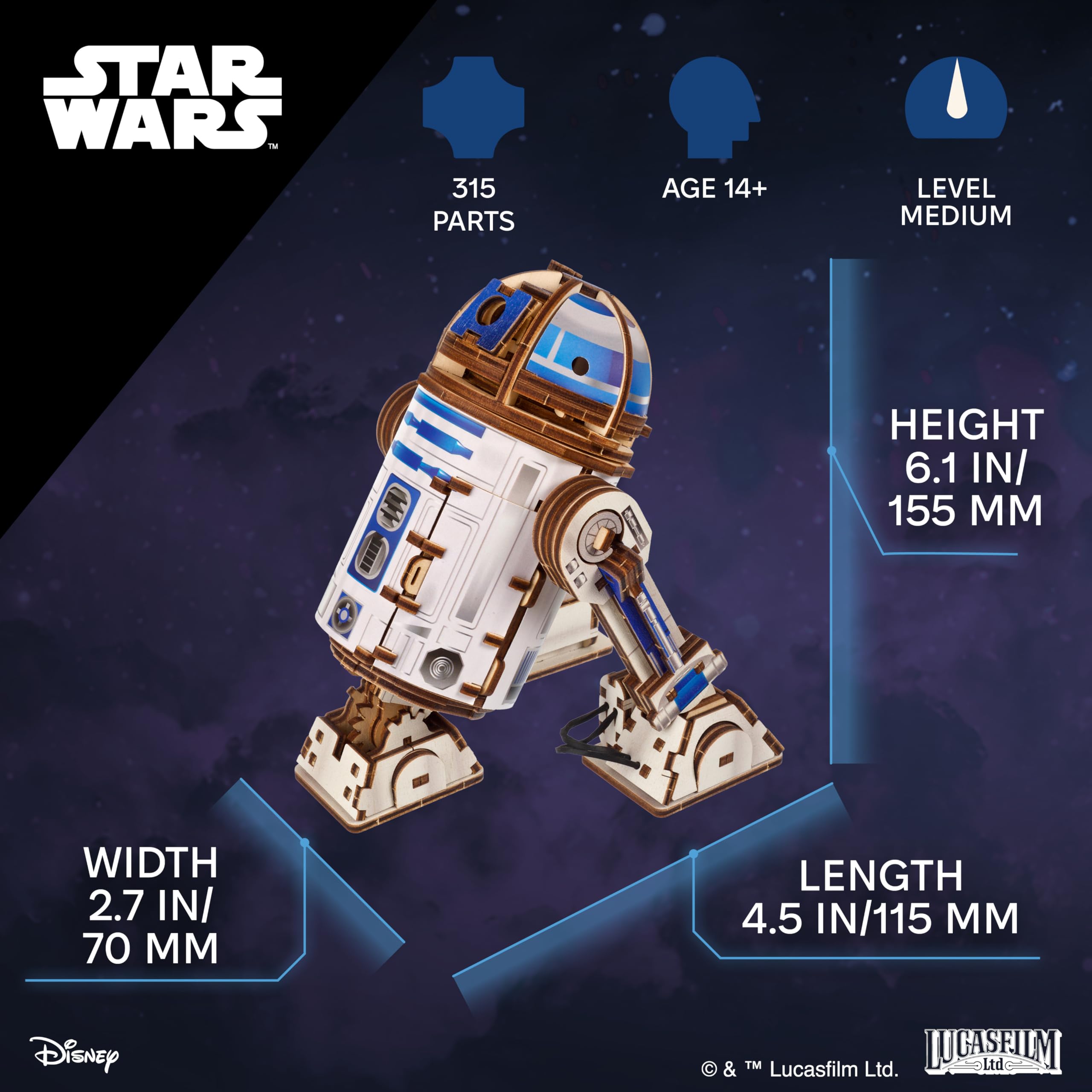 UGEARS Star Wars R2-D2 3D Wooden Jigsaw Puzzles Adult Building