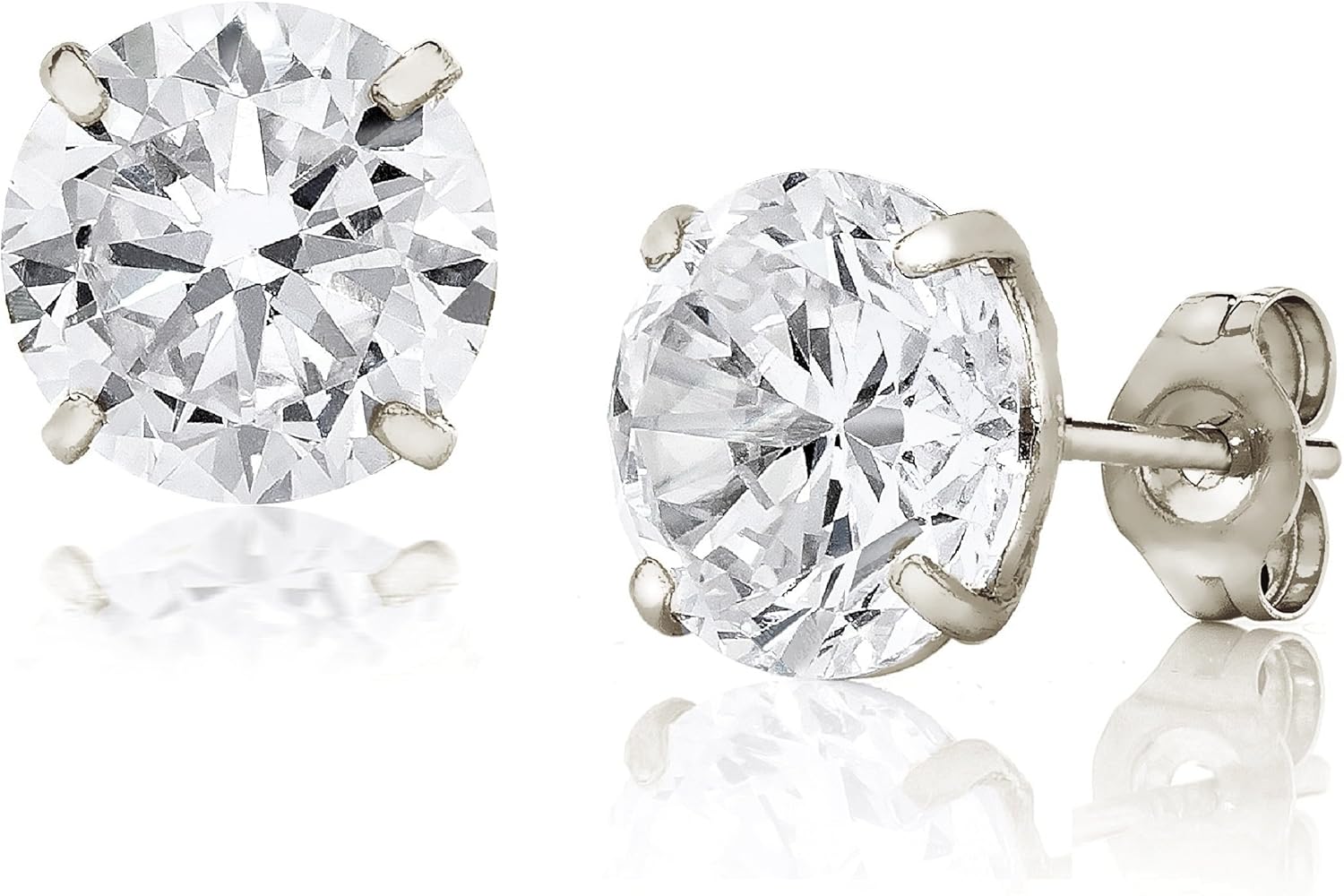 14K Gold 3MM-8MM Round Basket Setting CZ Stud Earrings - Available in White, Yellow, or Rose