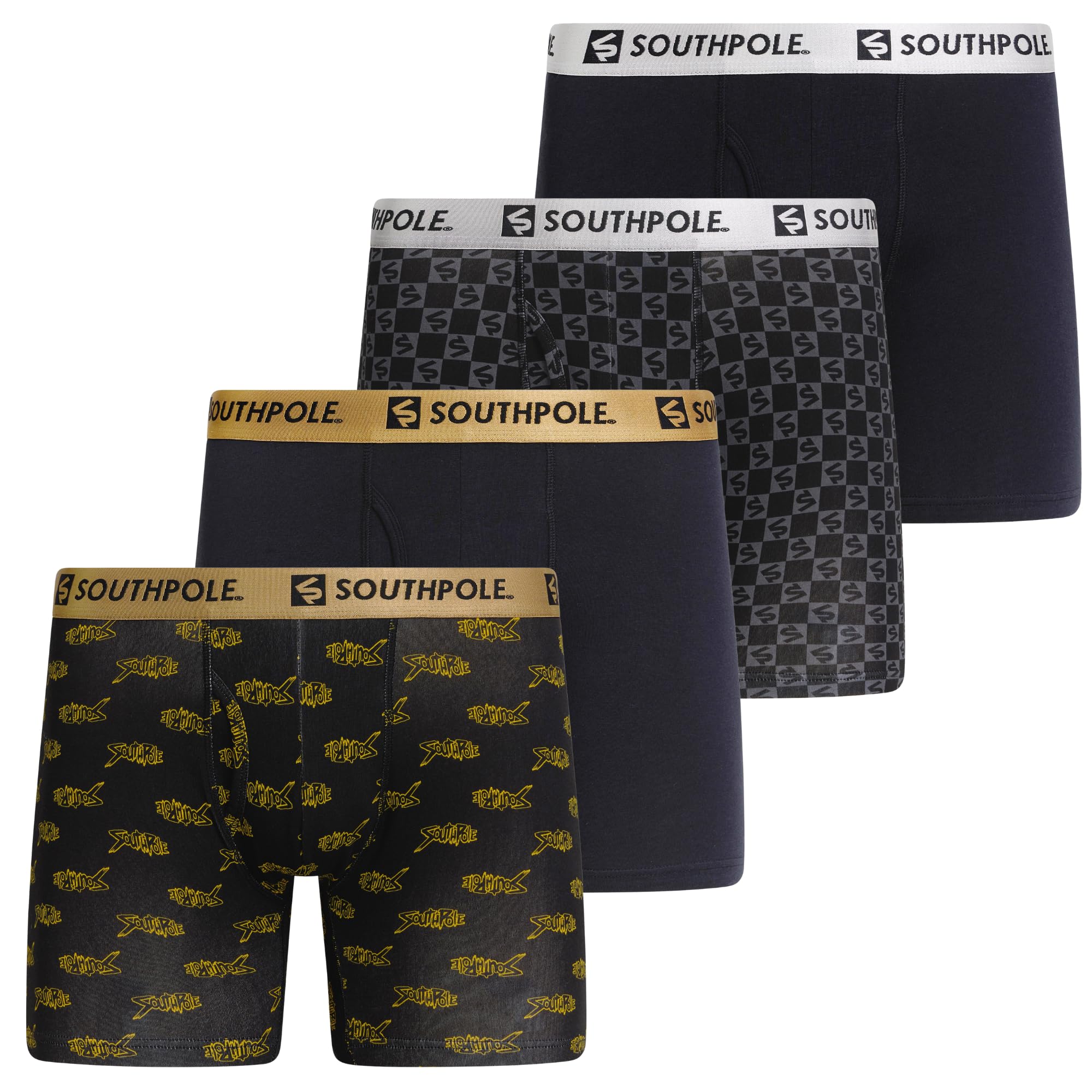 Southpole Cotton Stretch Boxer Briefs for Men Pack of 4 with 6" Inseam, Contour Pouch, Breathable Comfort Underwear, Combo2, XXL