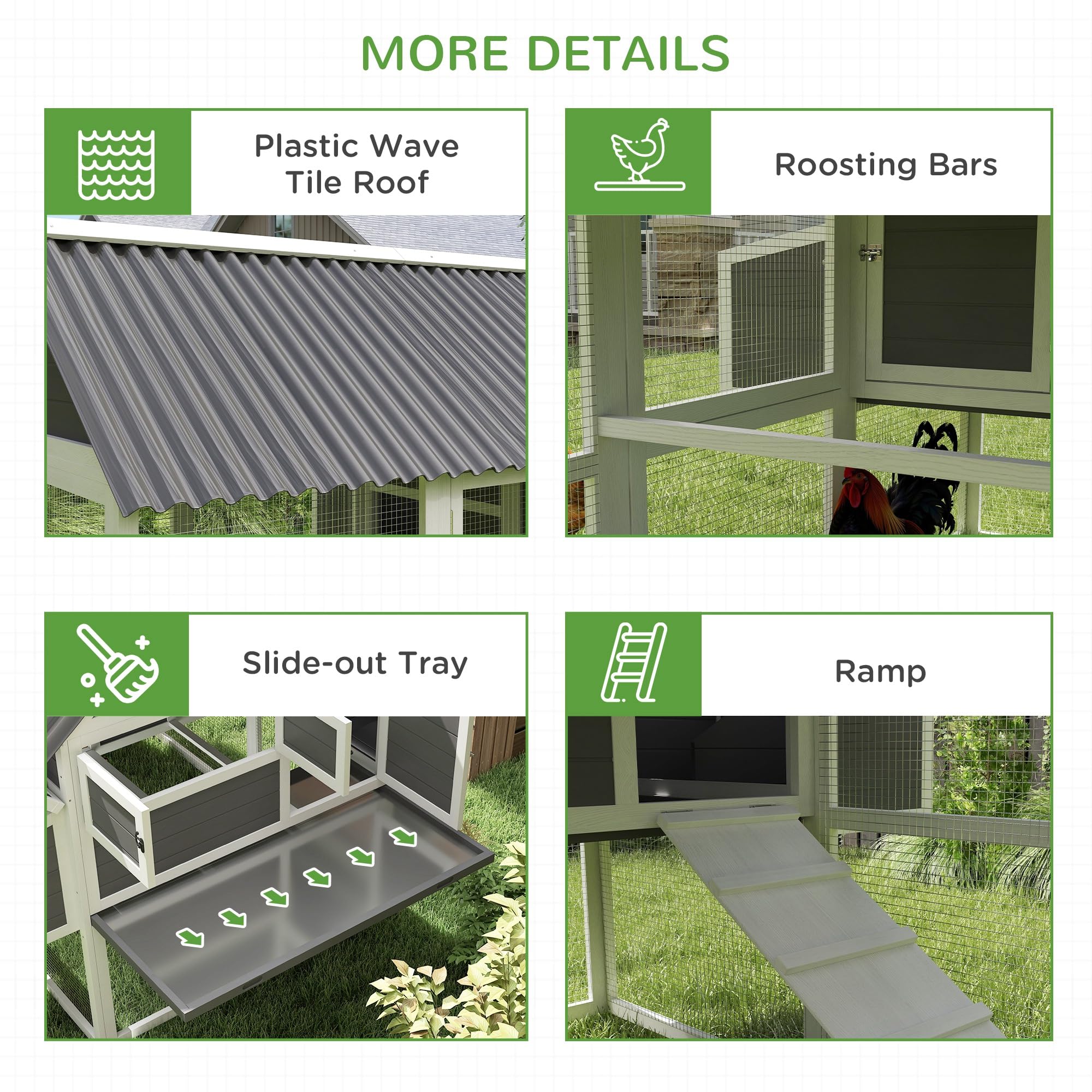 Chicken Coop For 3-5 Hens With Run 110in Outdoor Wooden Chicken Coop ...