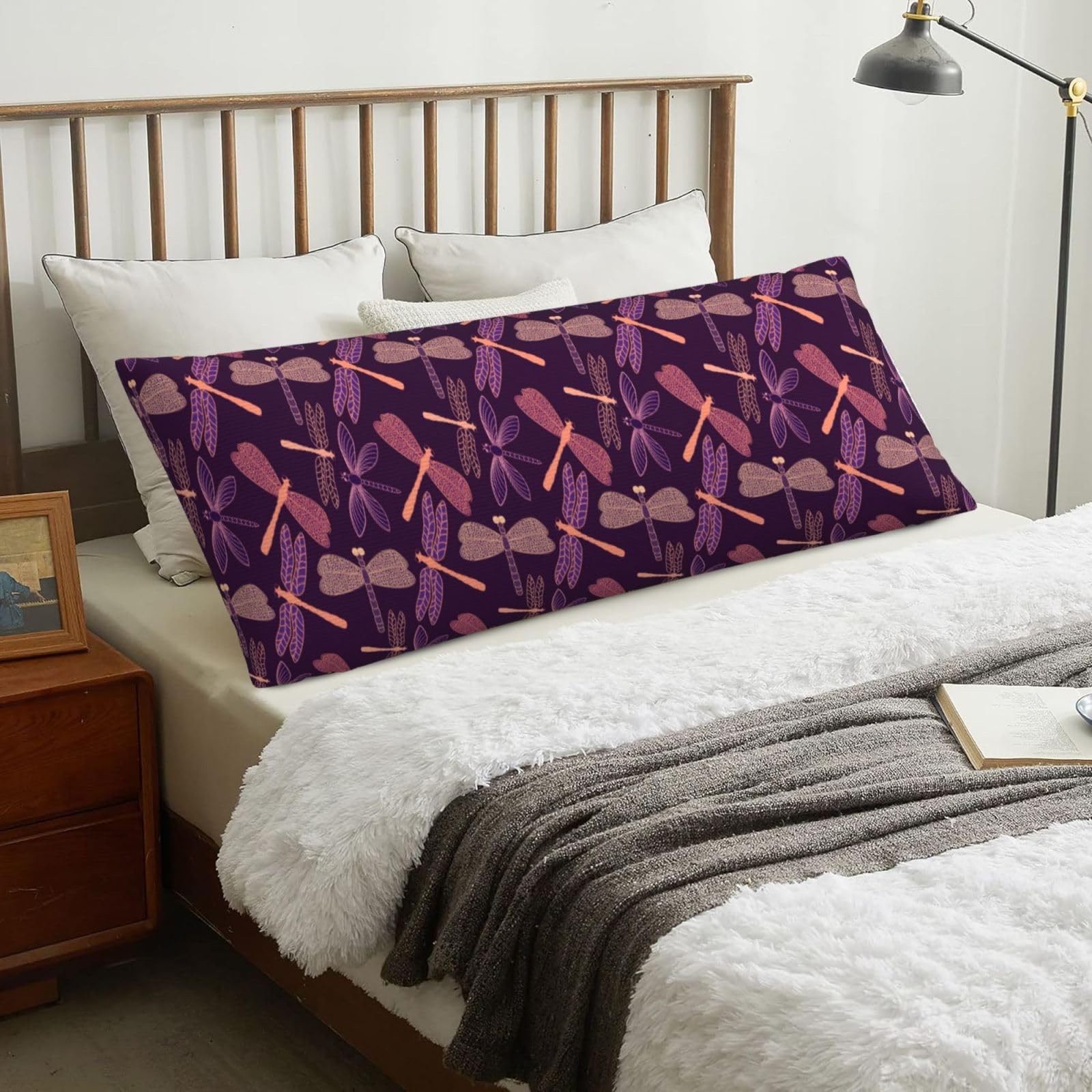 Purple Dragonfly, Body Pillow Cover with Zipper,Long Body Pillowcase 20 x 60 in