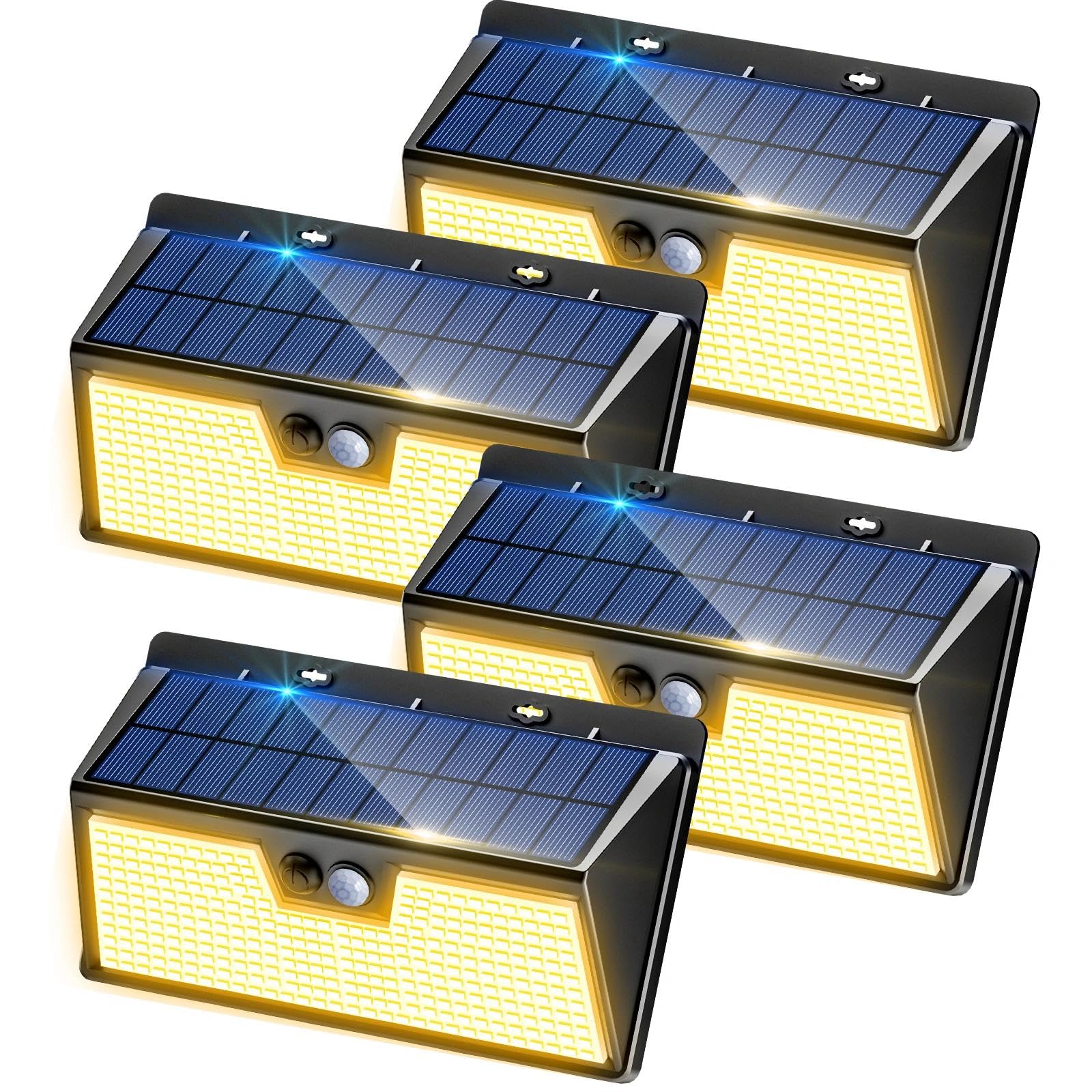 nipify Solar Lights Outdoor Garden Motion Sensor, 4 Pack 3 Modes 318LED Solar Security Fence Light Waterproof, Bright Pir Wall Light for Yard Garage Outside Door Porch Warm White