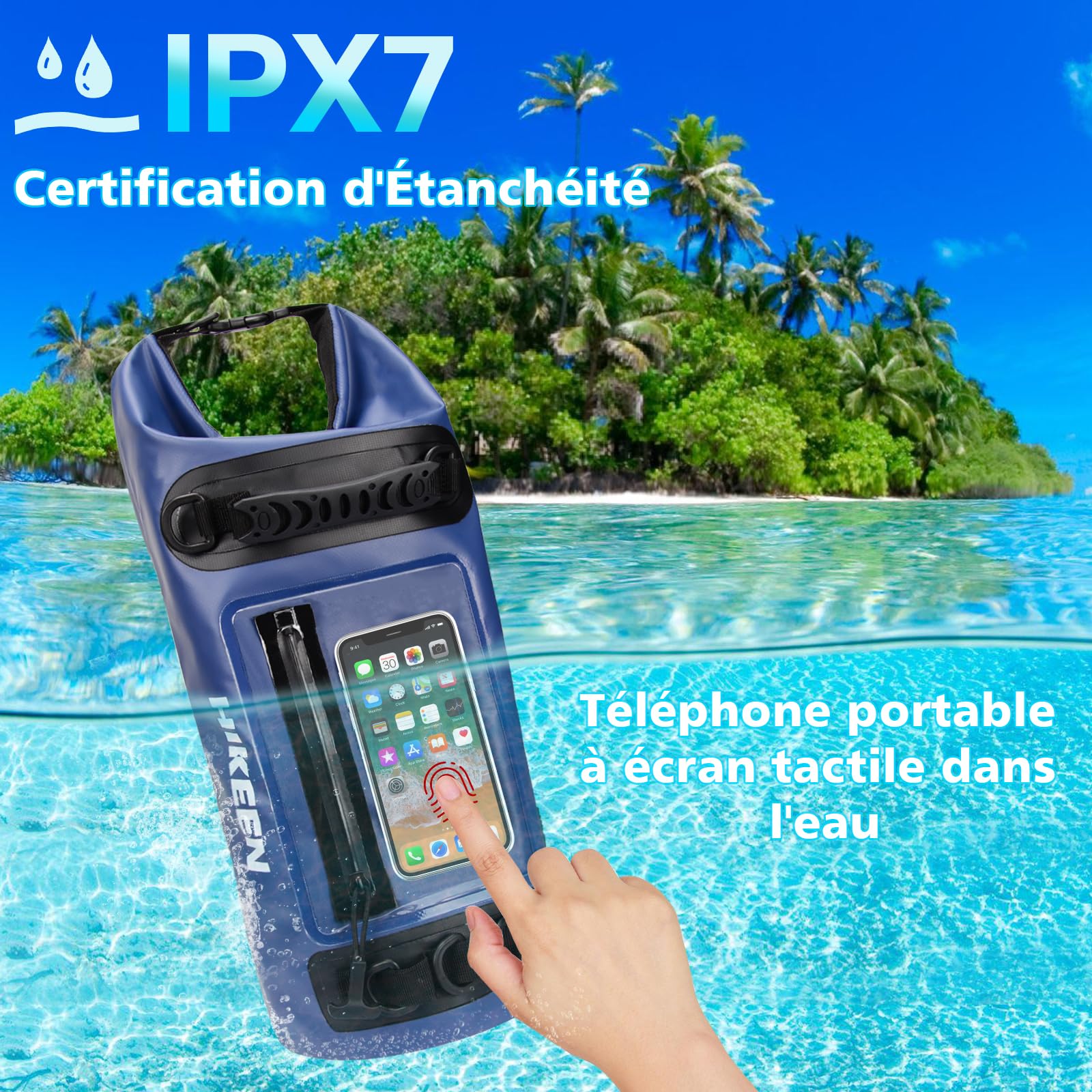 BOOSTEADY 5L/10L/20L Sac Sec Étanche Léger IPX7, Sac Impermeable Étui de Téléphone pour Écran Tactile Zippé avec Anneaux en D & Sangle Réglable, Dry Bag Waterproof Bag pour Plage Kayak Bateau-20L
