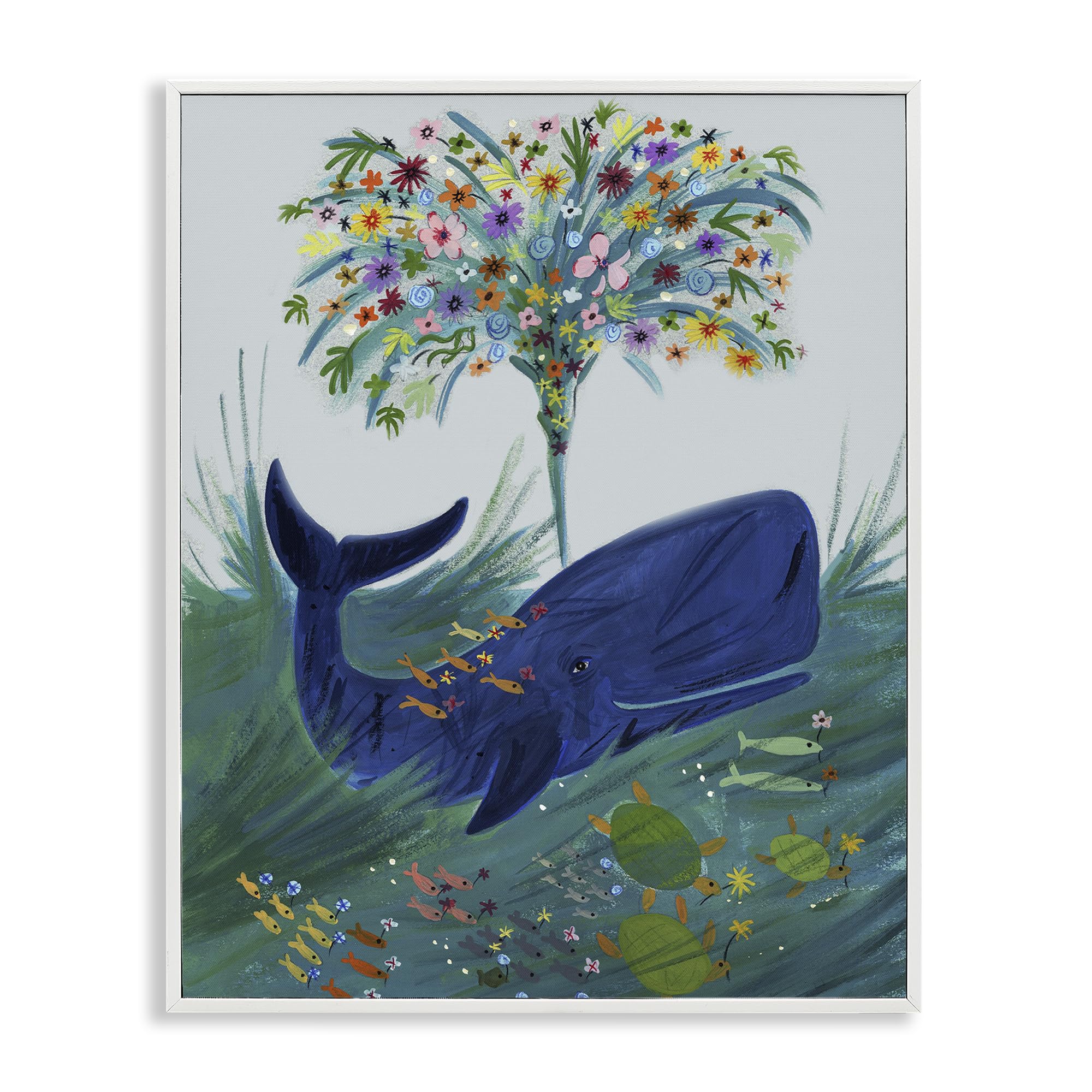 Stupell Industries Coastal White (Textured) 'A Flowery Whale'| Framed Giclee Art