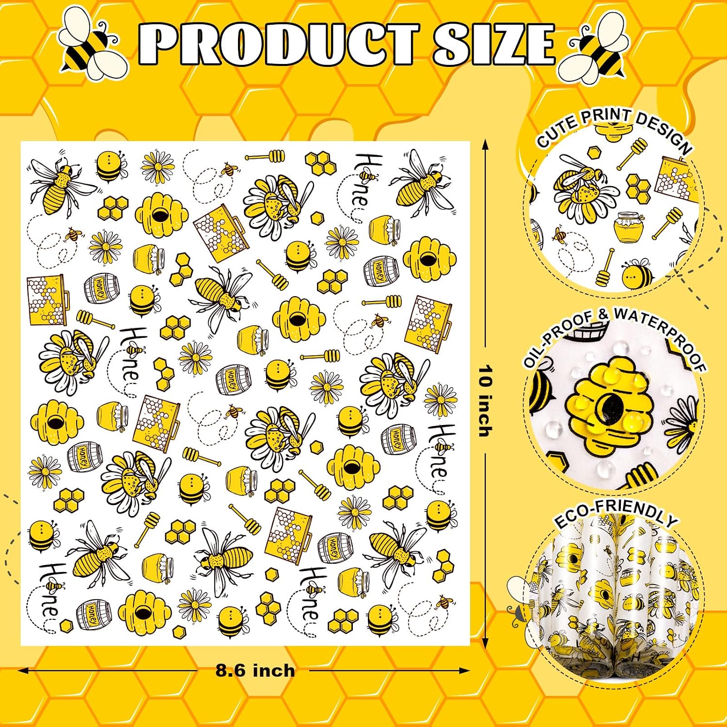 200 Pcs Wax Paper Sheets for Food, Sandwich Wrap, Deli Wraps, Bee Day Waterproof Oil-Proof Picnic Basket Liners With Bee Pattern for Kitchen Handmade Food, Large