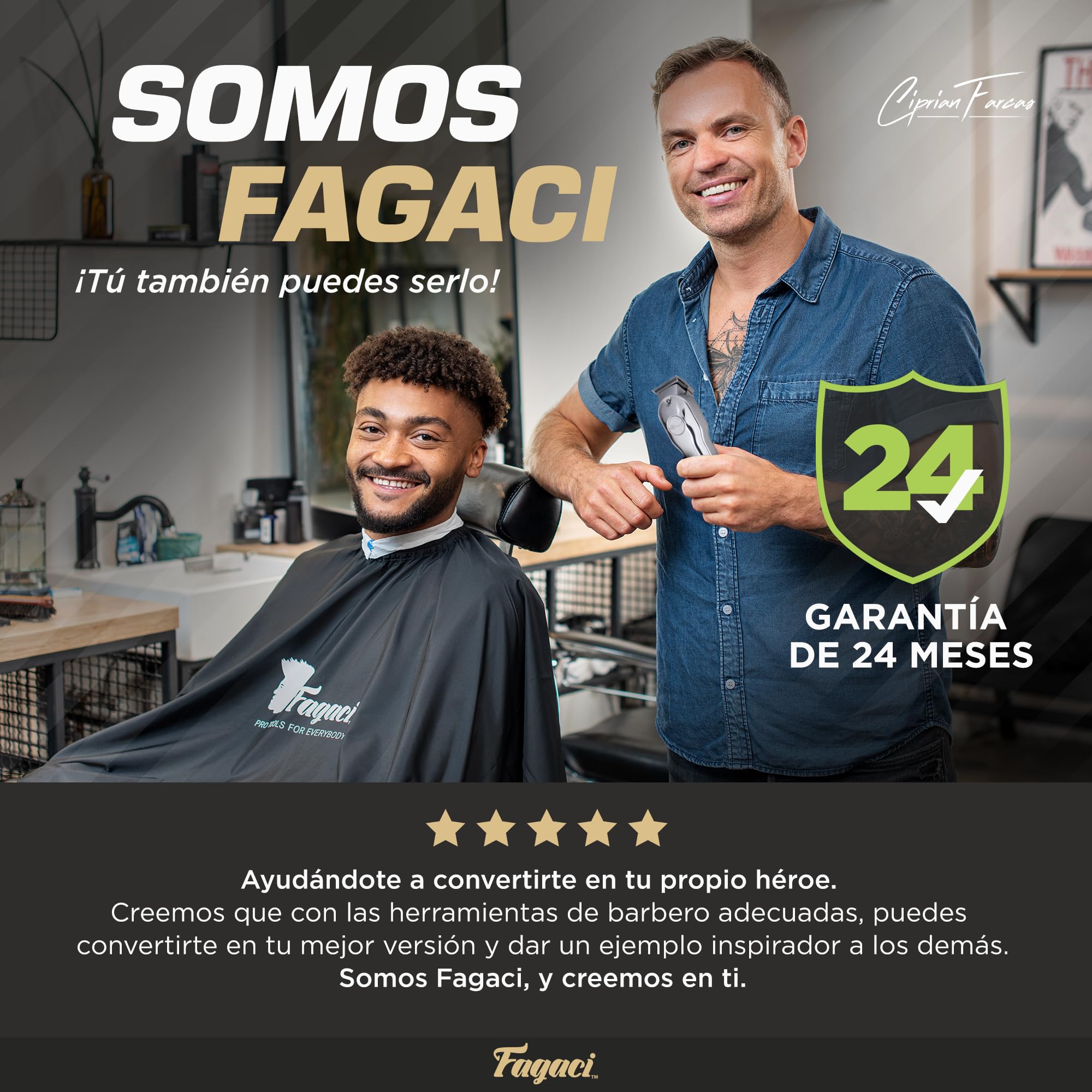 Fagaci Maquina de Cortar Pelo Hombre Profesional, Acero 440C Kit Barbero | Cortapelos inalámbrica de acero 440C con motor potente, 5 horas de batería, Incluye 8 guías, aceite, cepillo y cable USB