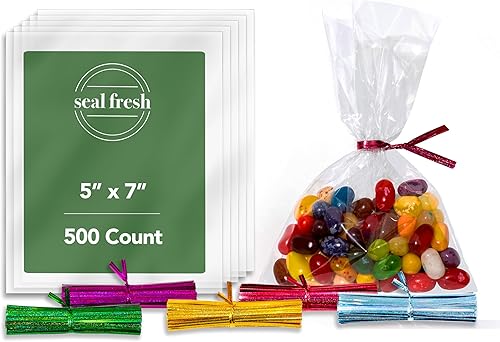Seal Fresh Bolsas de celofán con lazos holográficos láser de 4 pulgadas (5 colores)  5 x 7 pulgadas (500 unidades)  Bolsas de celofán transparentes, disponible en Yaxa Mexico