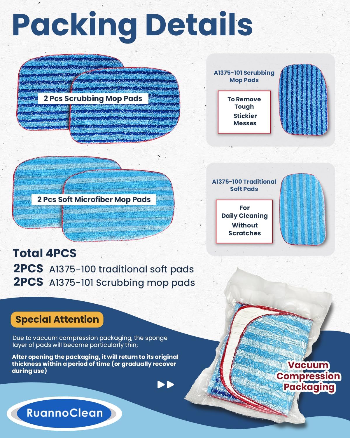 Steam Cleaner Accessories -Small Bonnets (Triangle Brush) & A1375-100/101 Replacement Steam Mop Pads