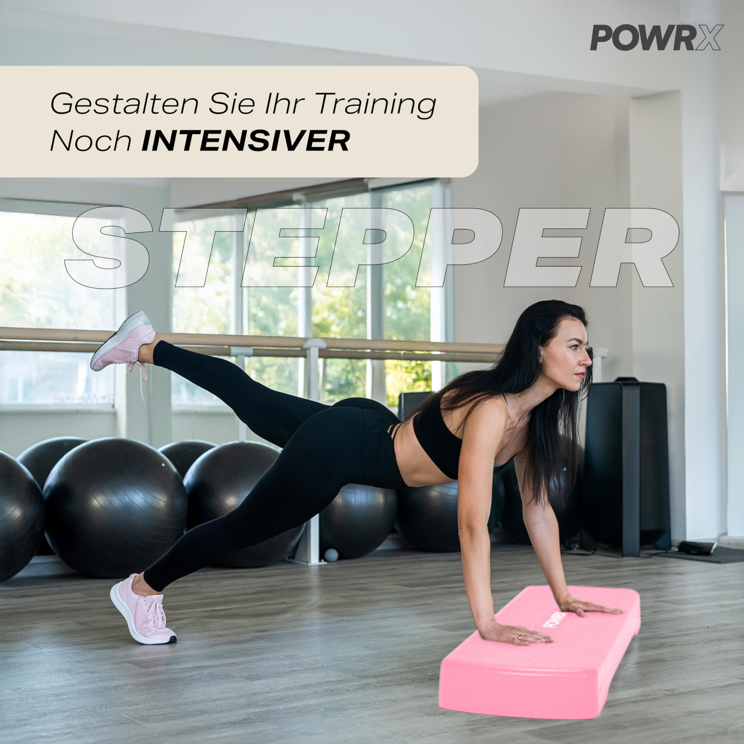 POWRX Aerobic Steppbrett Fitnessgeräte für Zuhause - Step Aerobic Brett mit Rutschfester Matte - Fitness Geräte Zuhause Höhenverstellbarer Stepper