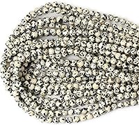 Vista 3 de 60 cuentas redondas sueltas de piedra dálmata natural de 0.236 pulgadas (0.236 in) para hacer joyas, hallazgos de bricolaje, 1 hebra de 15 pulgadas
