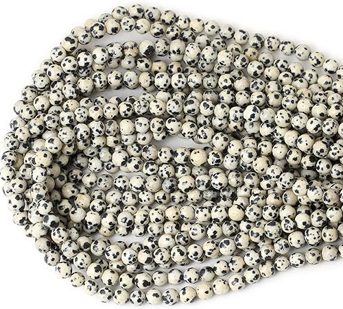 Miniatura 3 de 60 cuentas redondas sueltas de piedra dálmata natural de 0.236 pulgadas (0.236 in) para hacer joyas, hallazgos de bricolaje, 1 hebra de 15 pulgadas