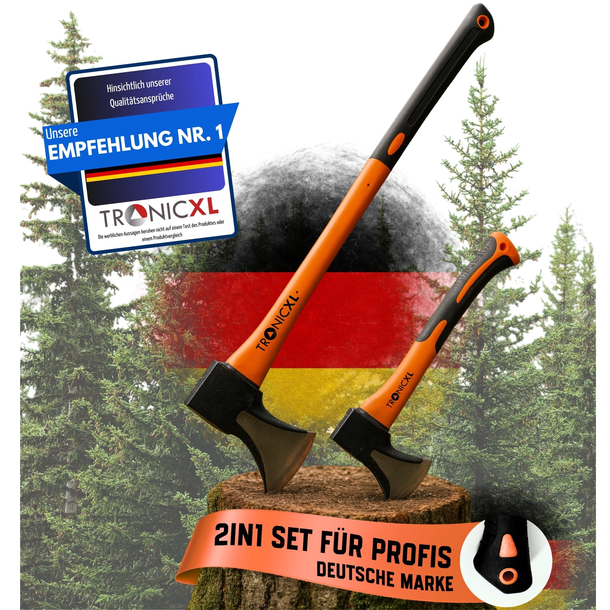 TronicXL Axt Beil Set ergonomischer Handgriff Gummischutz Universal Spaltaxt Spaltbeil Spalthammer Holzspalter für Garten Forst Camping Survival