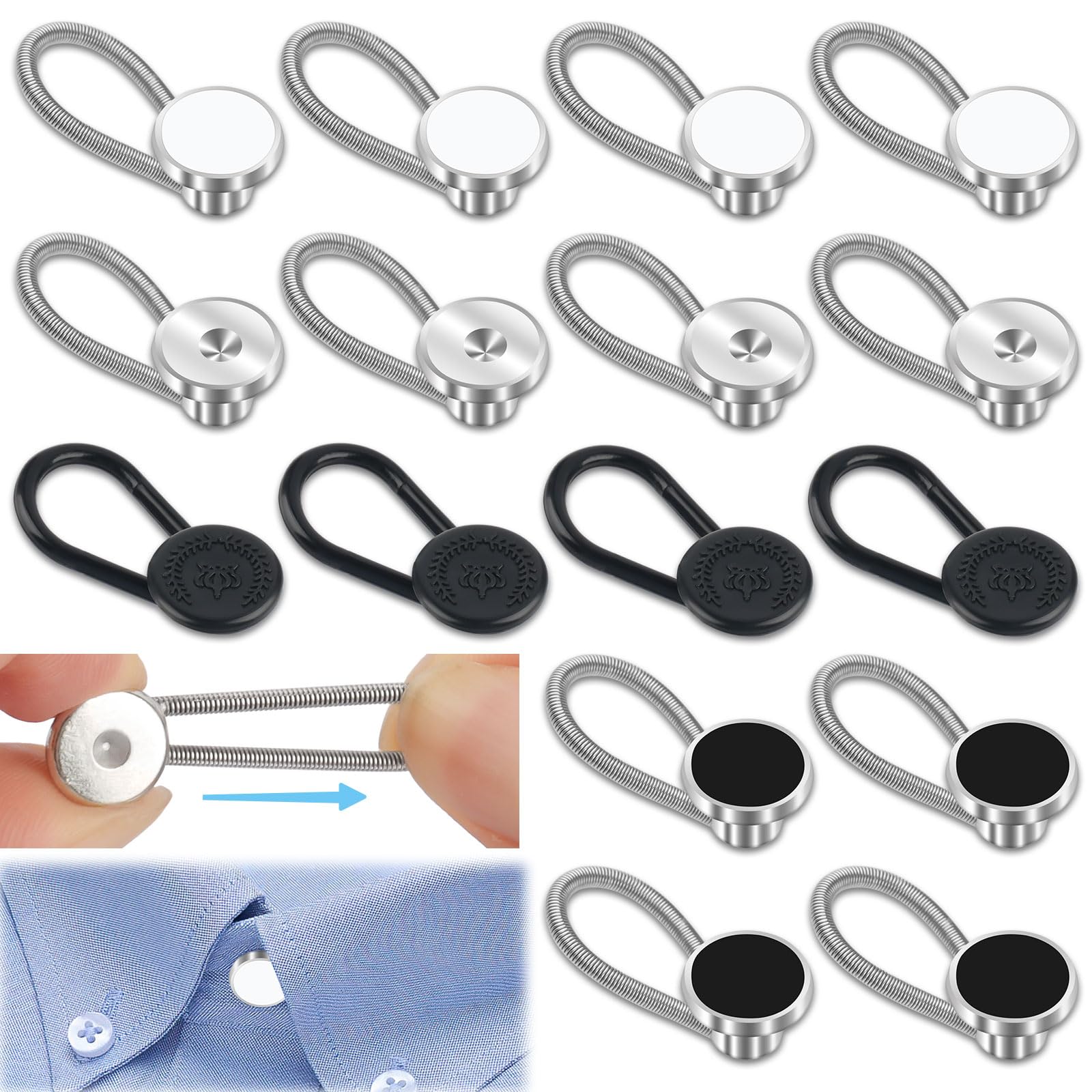 PEASUG 16 Pcs Collar Extenders for Mens Shirts Elastic Button Extender for Dress Shirts Tie Neck Extenders for