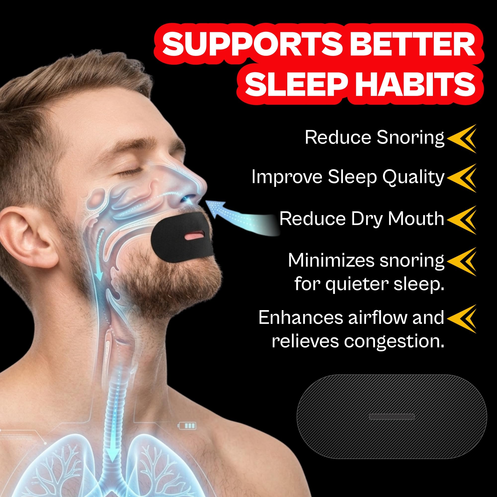 Vn care 30 Pcs Mouth Tape for Sleeping Adults – Anti Snoring Sleep Strips, Mouth Breathing Stopper for Nose Breathing & Better Sleep | Hypoallergenic Adhesive, Comfortable Fit | Black Sleep Mouth Tape (Pack of 30) — Amazon image 5