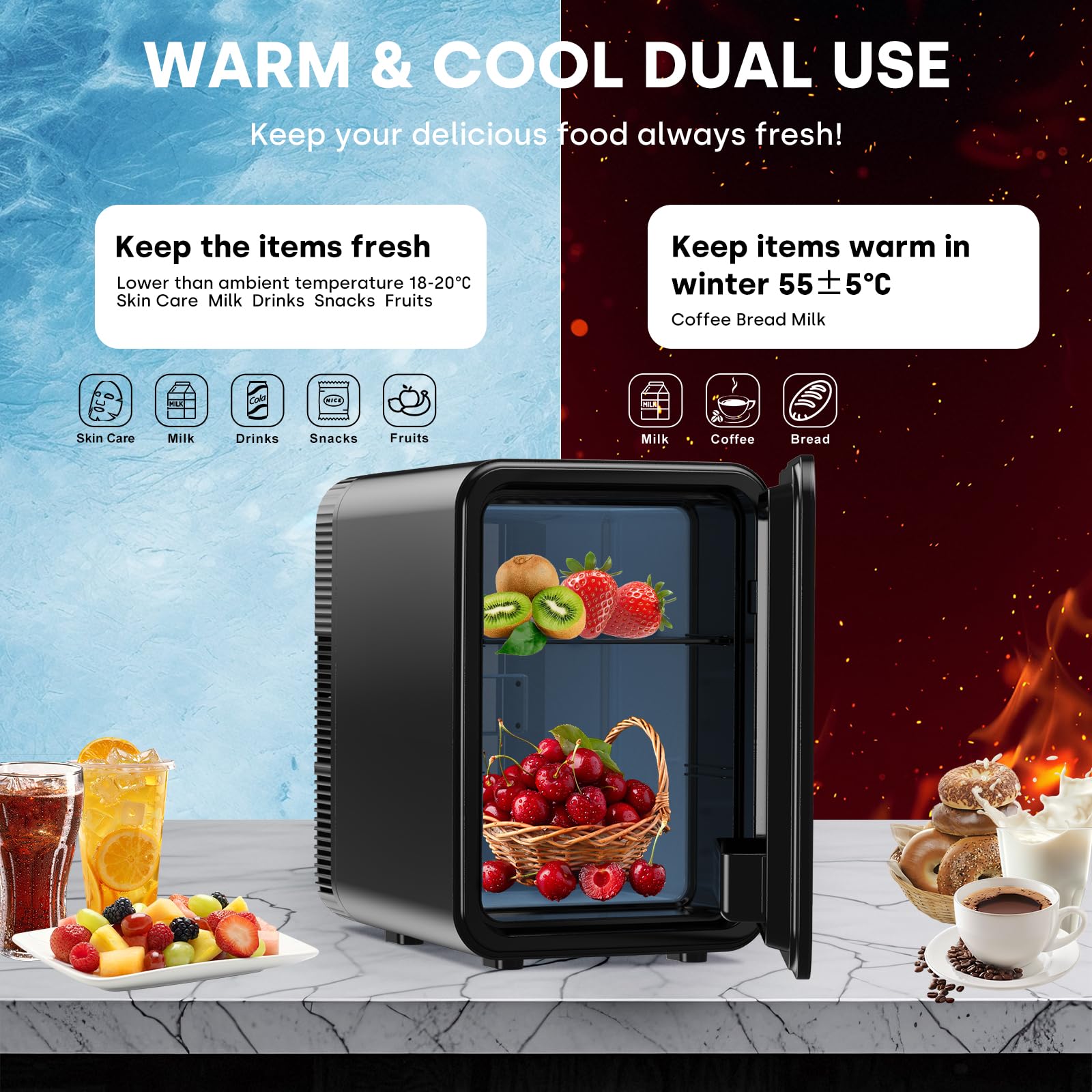 Enventor Mini Frigo de Chambre 10L, Petit Frigo Double Système de Refroidissement 12V/220V, Refroidissement et Chauffage, Compact Fridge Cosmétique