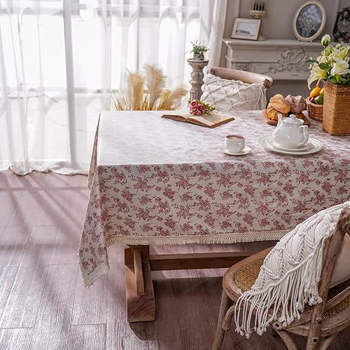 Miniatura 3 de ARTABLE Mantel vintage rectangular, impermeable, a prueba de aceite, estilo granja, para cocina, hogar, boda, exterior, interior, picnic (rosa roja,