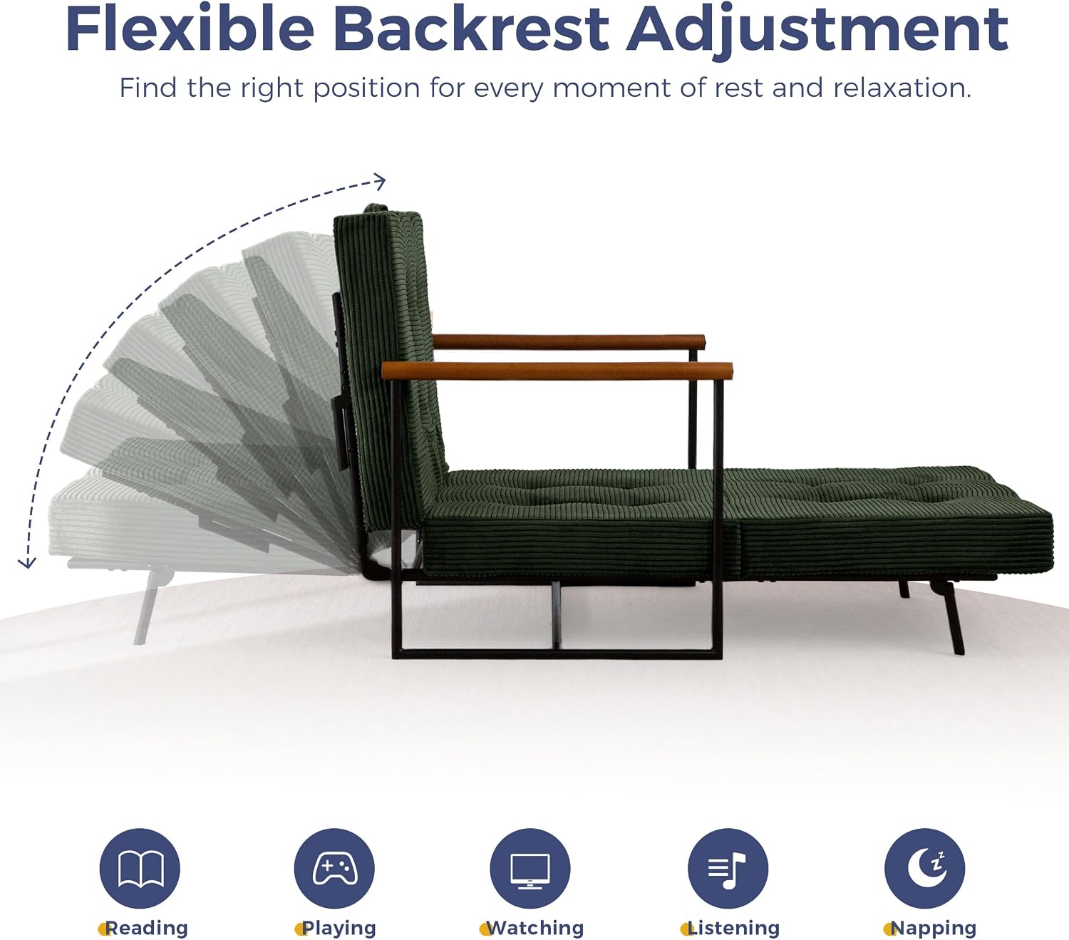 MAXYOYO Convertible Chair Bed, Folding Lounge Chair with Adjustable Backrest, Versatile Folding Sofa Bed, Tufted Corded Upholstered Chair with Frame, Adjustable Recliner Chair for Living Room, Bedroom