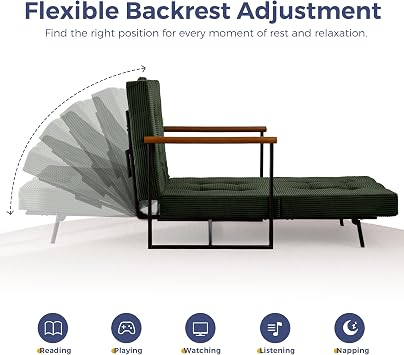 MAXYOYO Chair Bed, Adjustable Sleeper Chair, Single Sofa Bed with Frame