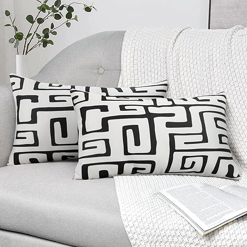 Pyonic Juego de 2 fundas de cojín decorativas geométricas en blanco y negro, cuadradas, para sofá, cama, dormitorio, sala de estar, 12 x 20 pulgadas
