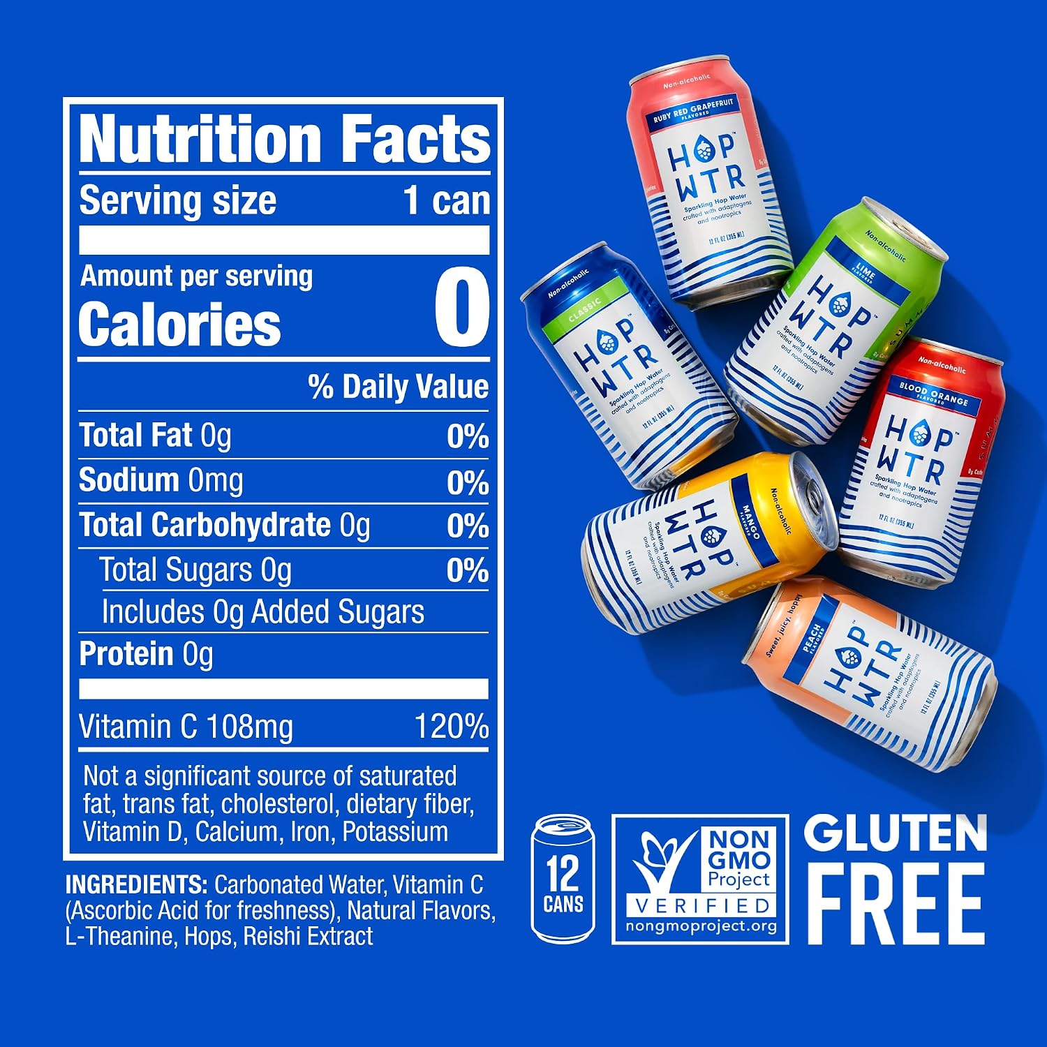  Party Pack Sparkling  Water, NA Beer Alternative, 12 Pack (12oz) | Sugar Free Non Alcoholic Beer Alternative, Low Carb Adaptogen Drink, Nootropics, Vitamin C, Zero Calorie, Gluten Free thumbnail