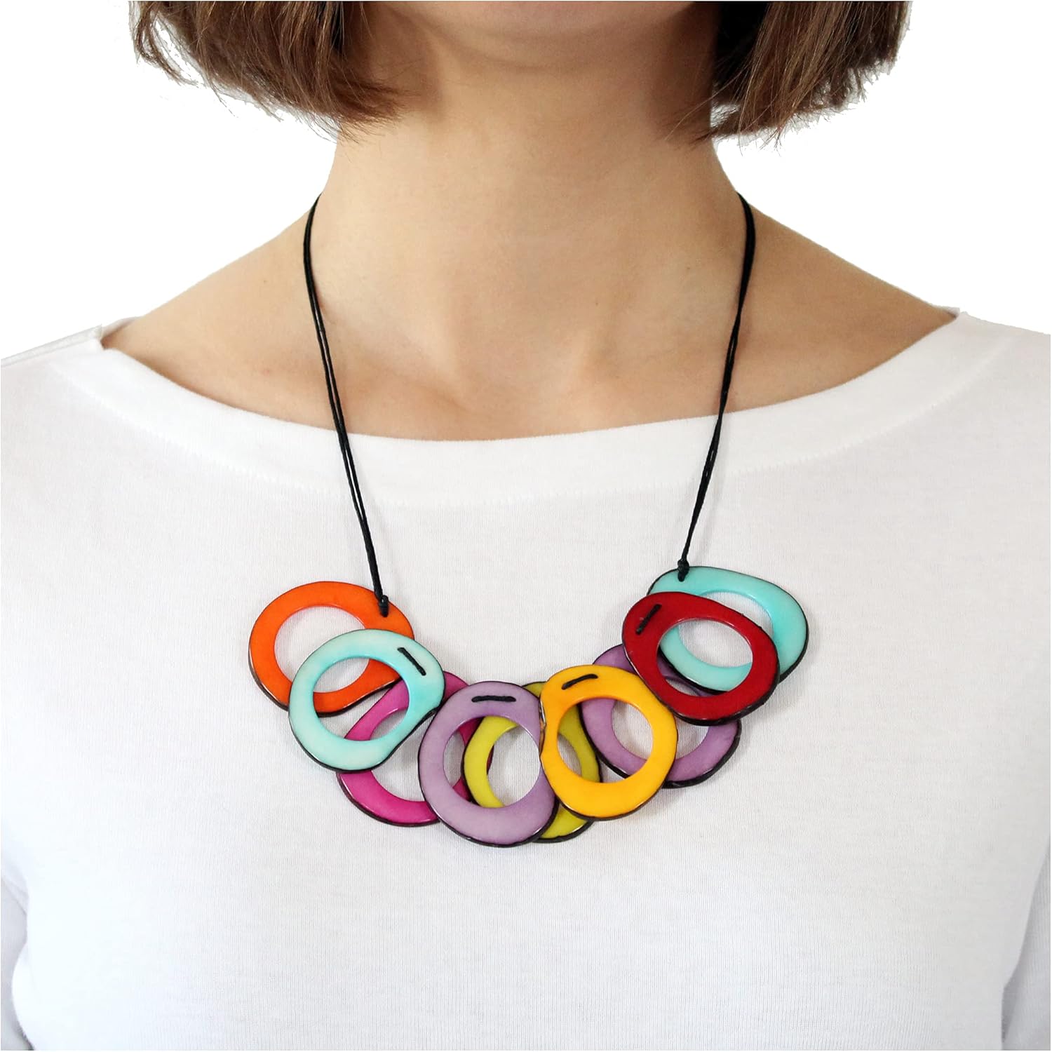 Tagua Necklace Slices in Multicolor Handmade, Fair Trade, Adjustable