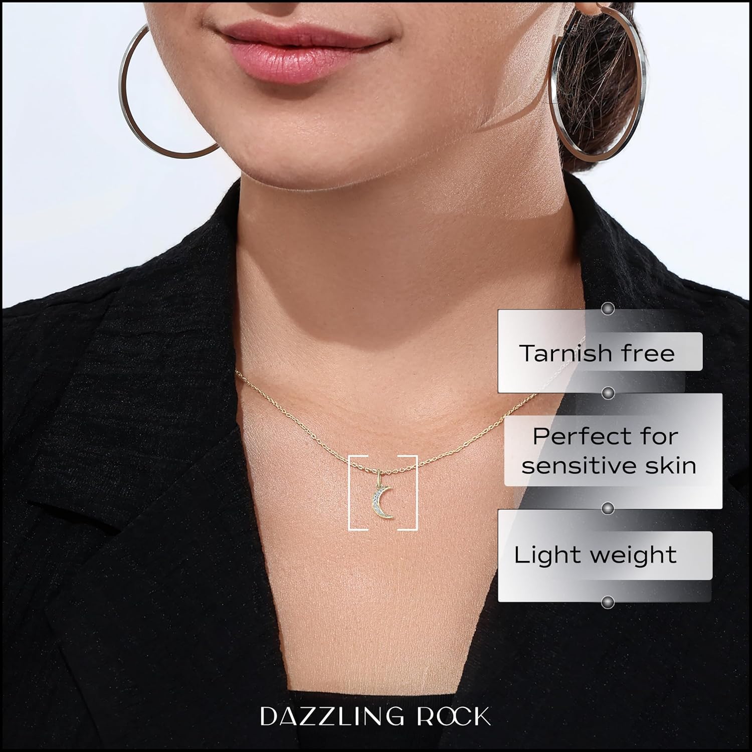 Dazzlingrock Collection 0.06 Ctw Round White Natural Diamond Crescent Moon Pendant for Women in 14K Real Solid Gold