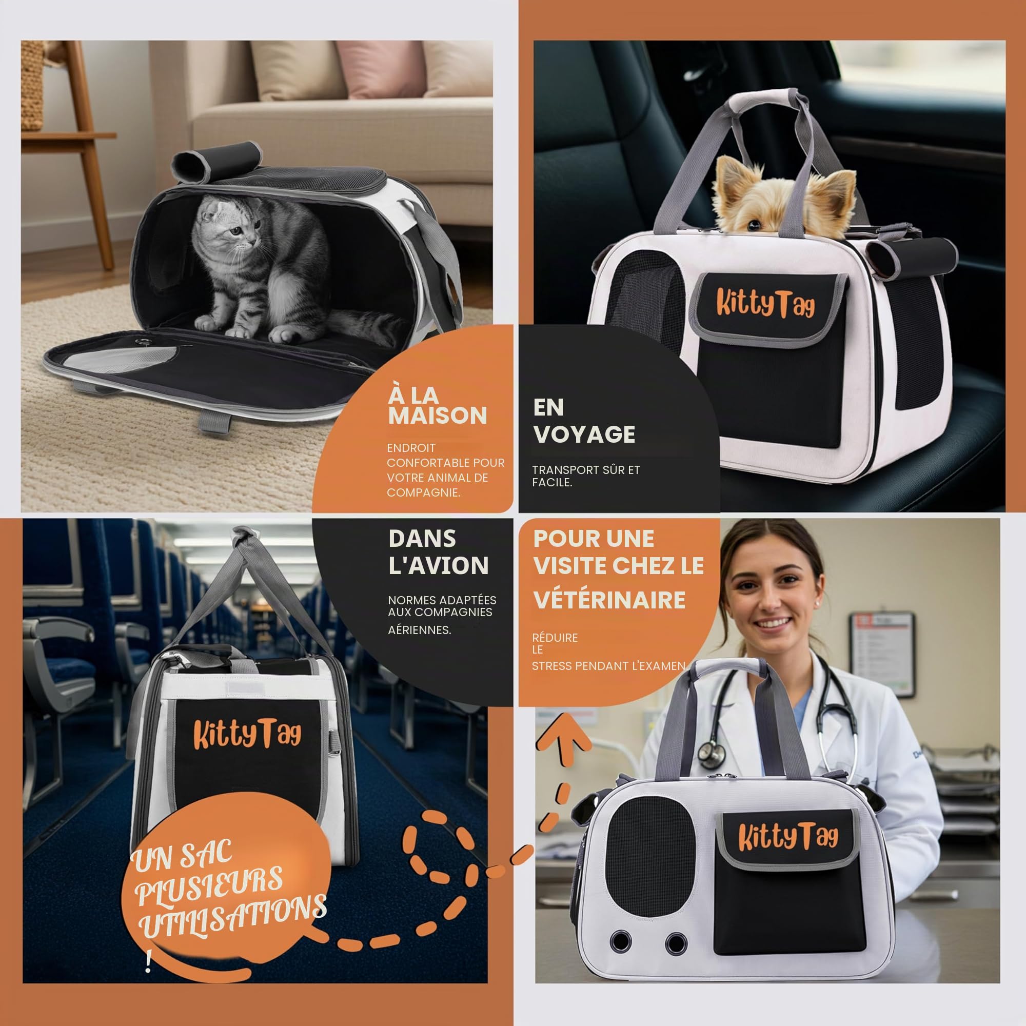 Sac Transport Chat Pliable, Sac Transport Chien Respirant, Caisse Transport Chat, Cage Chat, Sac Chat Elegant, Cage Transport Chat, Caisse de Transport pour Chien pour l'extérieur