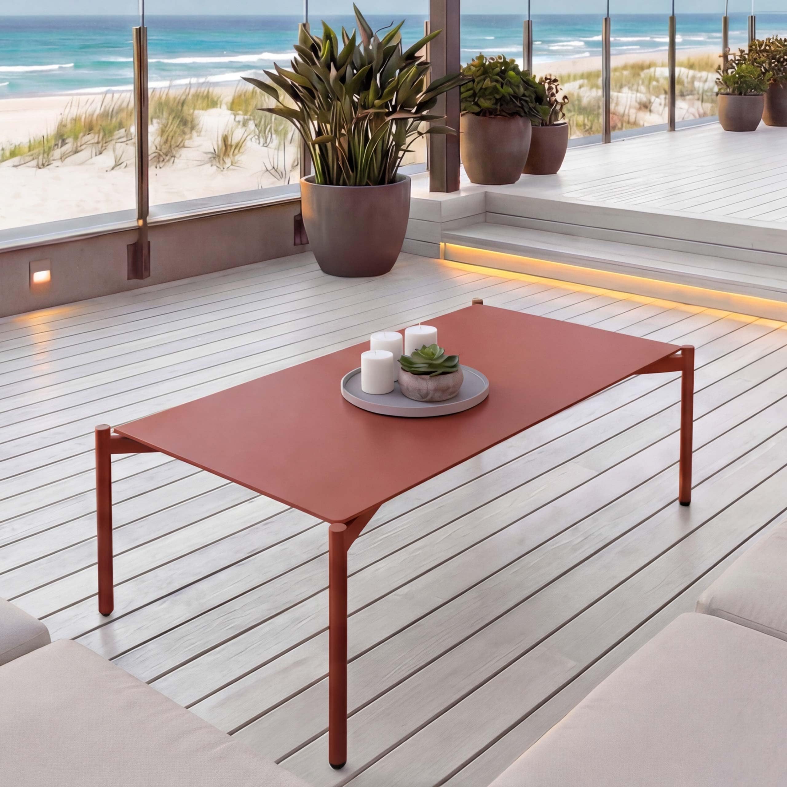 Table de jardin en aluminium pour repas sur terrasse Mendler terracotta