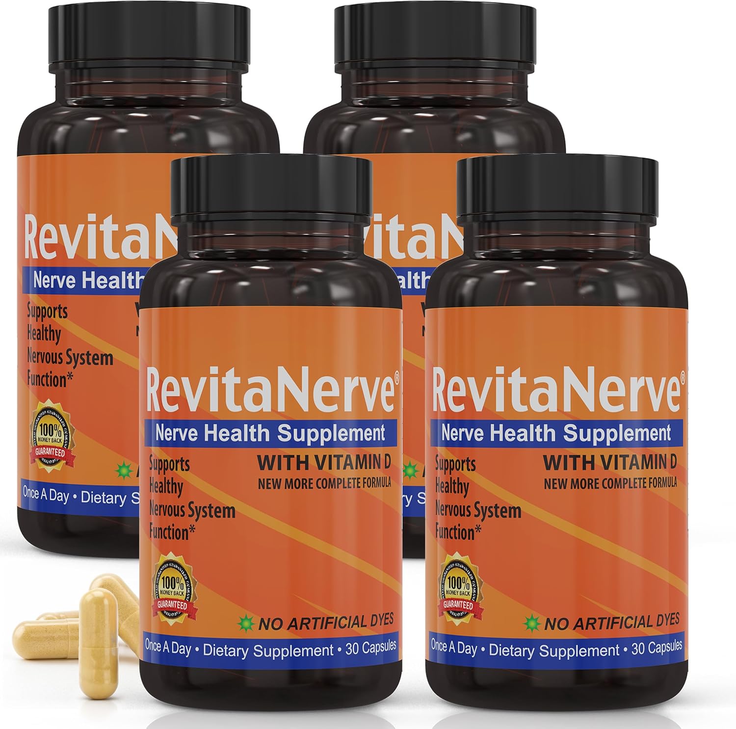 Nerve Support Supplement with 300mg Alpha Lipoic Acid, Vitamin D3, Benfotiamine, B2, B6, B12 & Magnesium Glycinate, One-per-Day Neuropathy Supplement - 30 Capsules (4 Pack)
