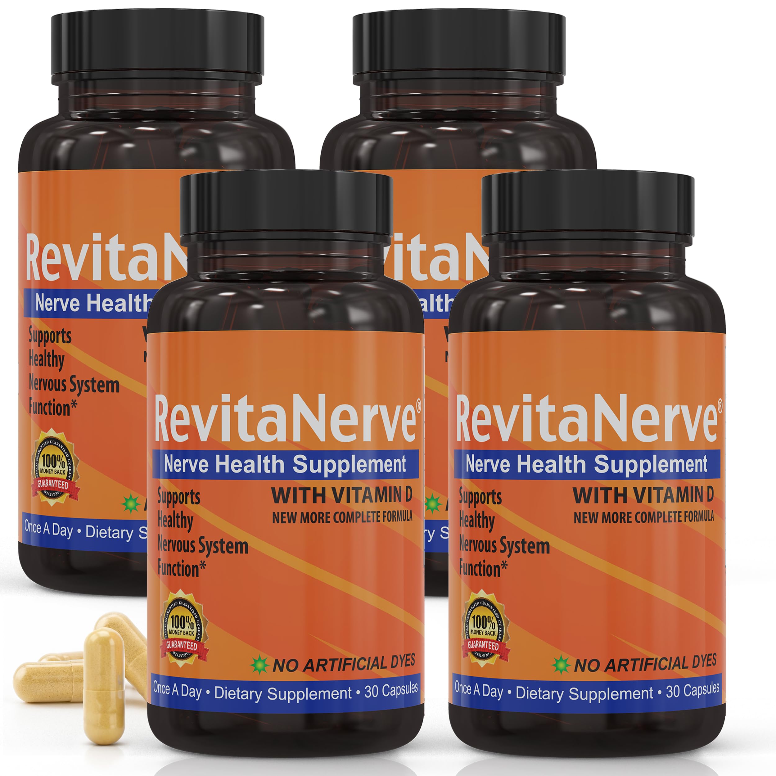 RevitaNerve Suplemento de Ácido Alfa-Lipóico com Benfotiamina 150 mg e Ácido Alfa-Lipóico 300 mg — pacote com 4 frascos