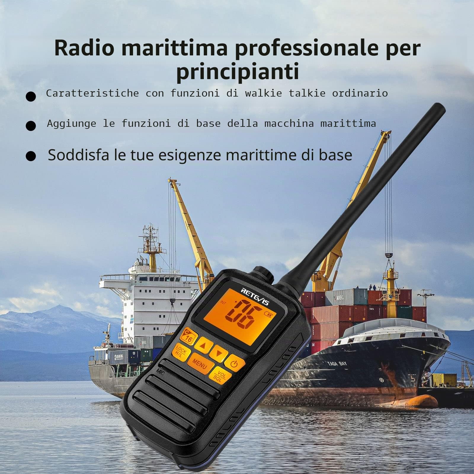 Retevis RM01 Radio VHF Marino Portatile, Radio Impermeabile IP67, Vibrazione, Galleggiante 88 Canali, Radio Marina con Microfono per Kayak, Pesca, Nautica