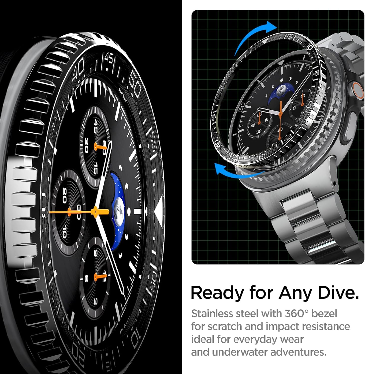 Spigen Bezel Tune (Diver) Designed for Samsung Galaxy Watch 8 Classic 46mm Bezel Ring Protector Adhesive Cover - Black