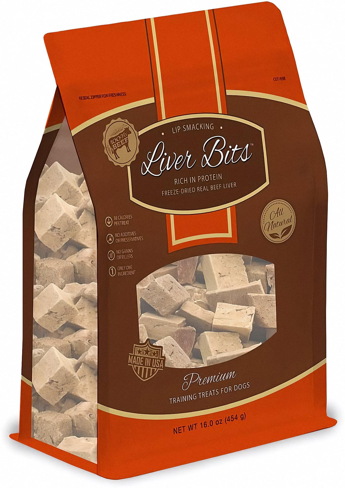 Freeze Dried Premium Training Treats for Dogs, All Natural Pure Beef Liver, Low Calorie, No Additives or Preservatives, Made in USA, 60 Count (16 Oz)