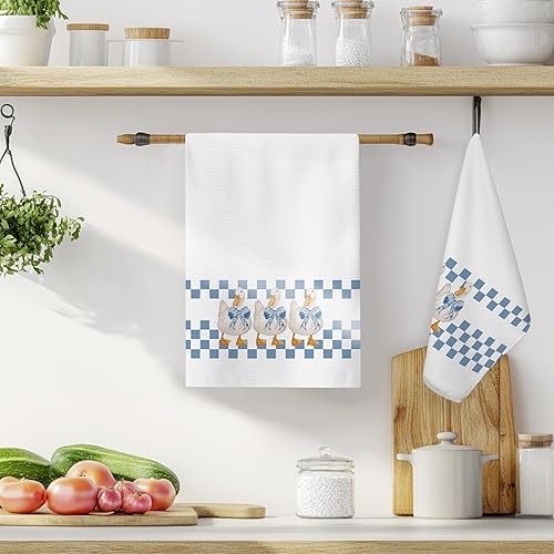 Miniatura 2 de Coquette - Toallas de cocina de ganso tonto con lazo azul, a la moda, retro, a cuadros, para decoración de baño, paños de cocina para cocina,