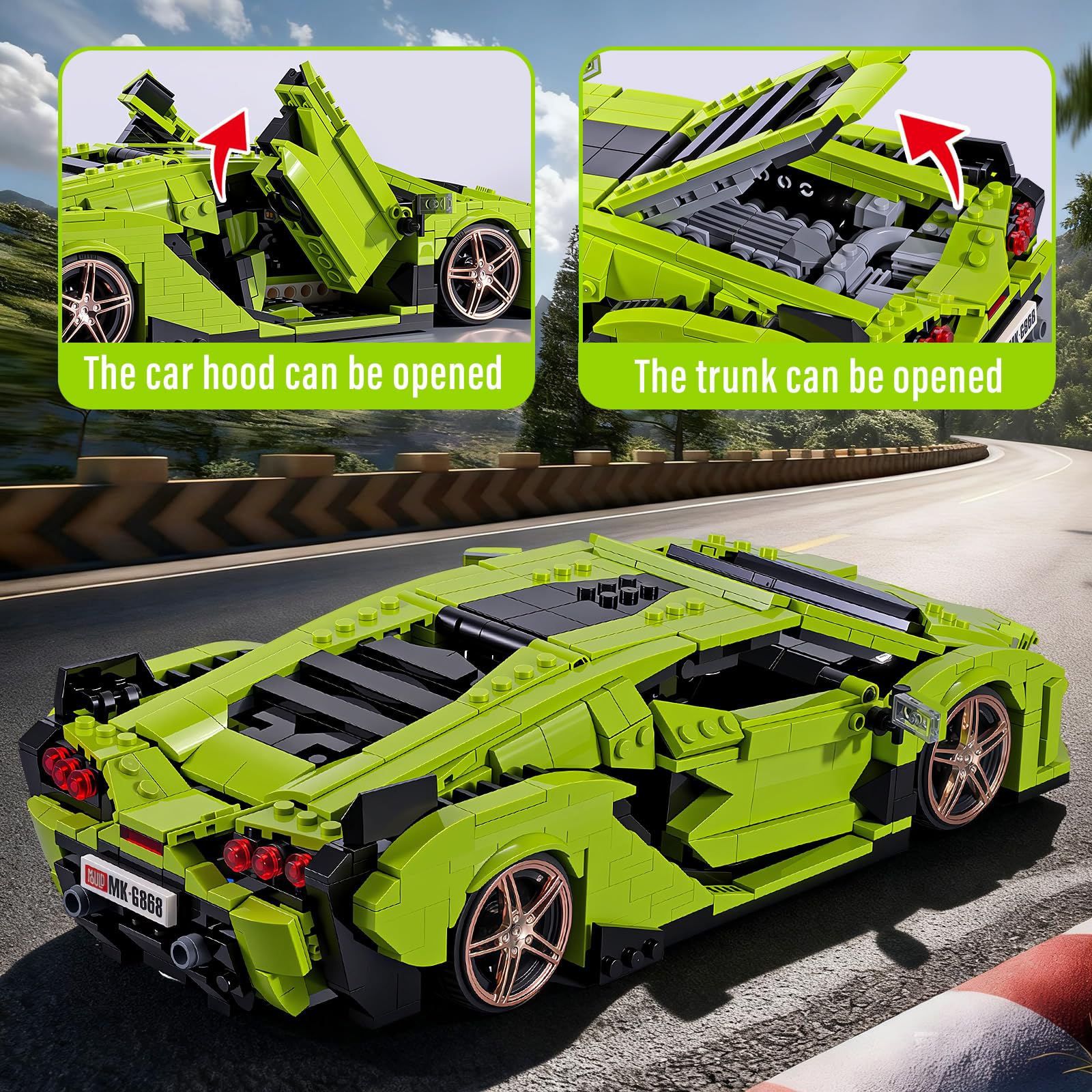 Mould King 10011 Technik Sportwagen Bausteine Set, 1249 Teile Auto Modell Bausatz, Kreatives Fahrzeug Spielzeug für Erwachsene und Sammler