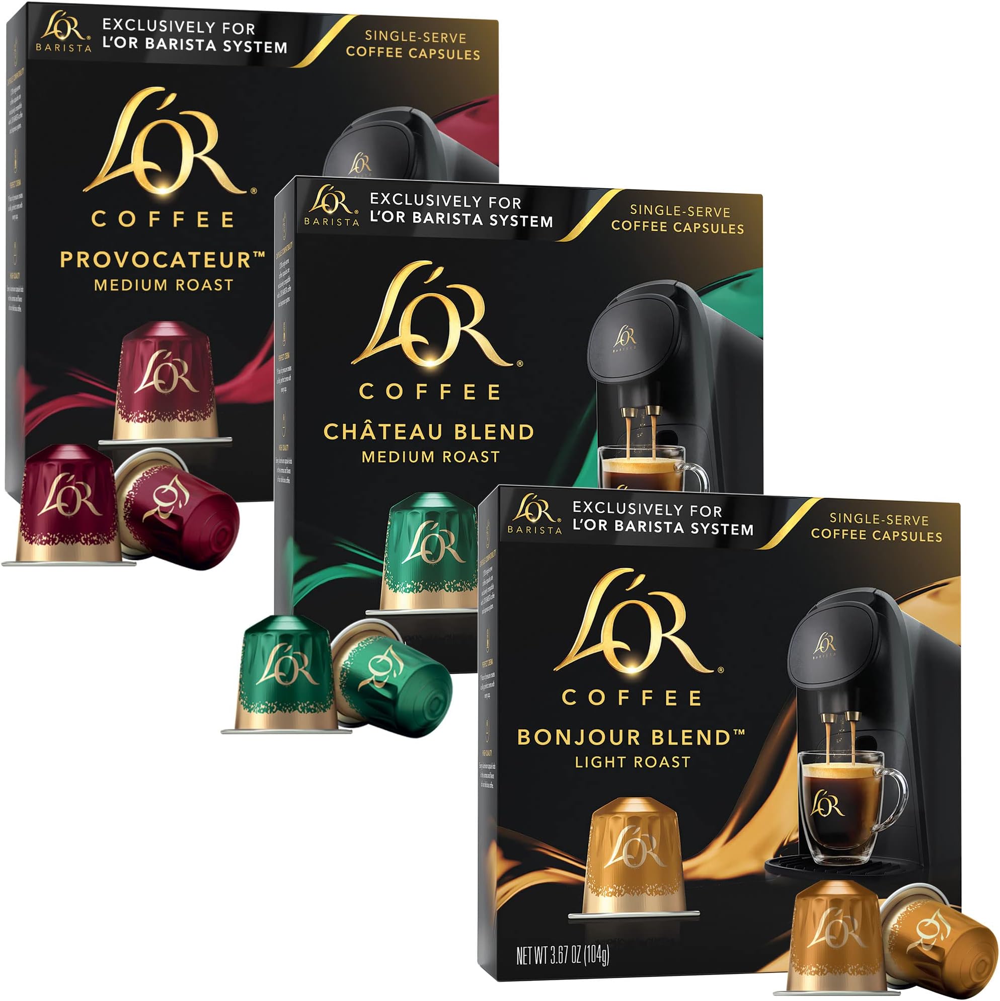 L'OR Coffee Pods, 30 Capsules Medium Light Roast Variety Pack, Single Cup Aluminum Coffee Capsules Exclusively Compatible with the L'OR BARISTA System
